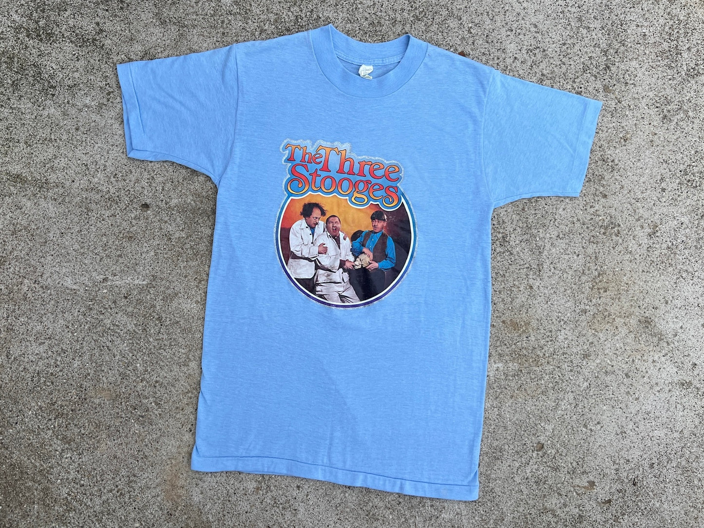 Vintage 1980s The Three Stooges Blue Graphic Tee | Medium