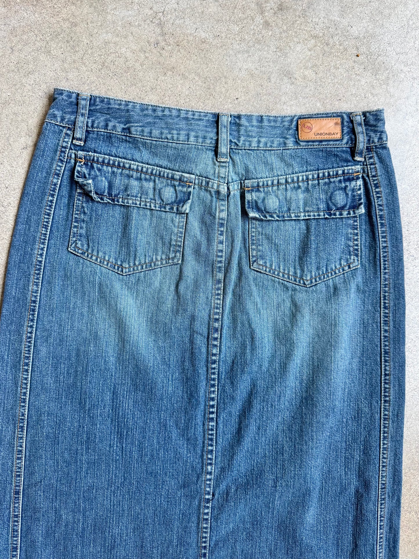 2000s Unionbay Split Hem Low-Rise Denim Maxi Skirt | S/M