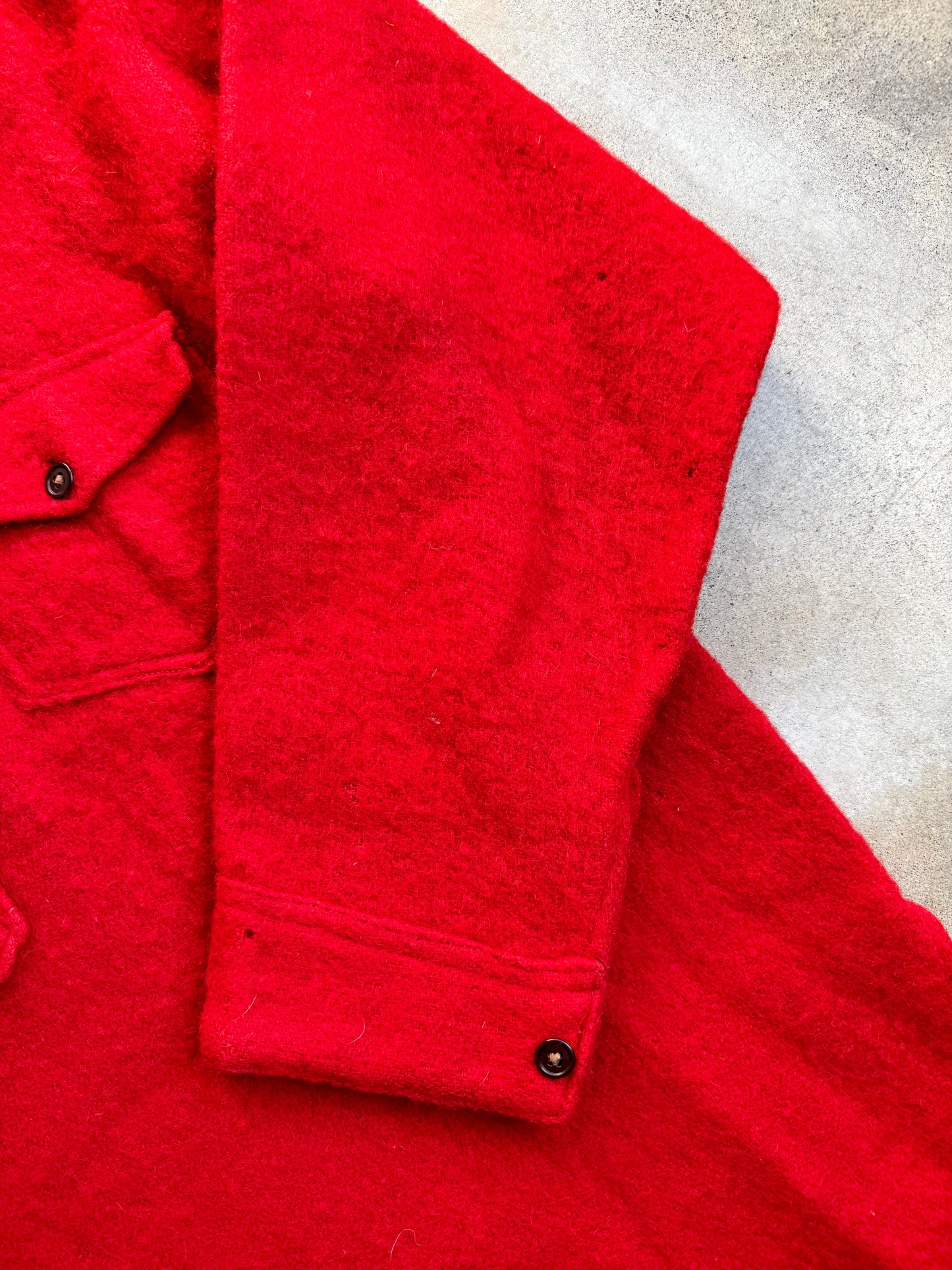 Vintage 1950s Norlite Red Wool Patched Pullover Shirt Jacket | L/XL