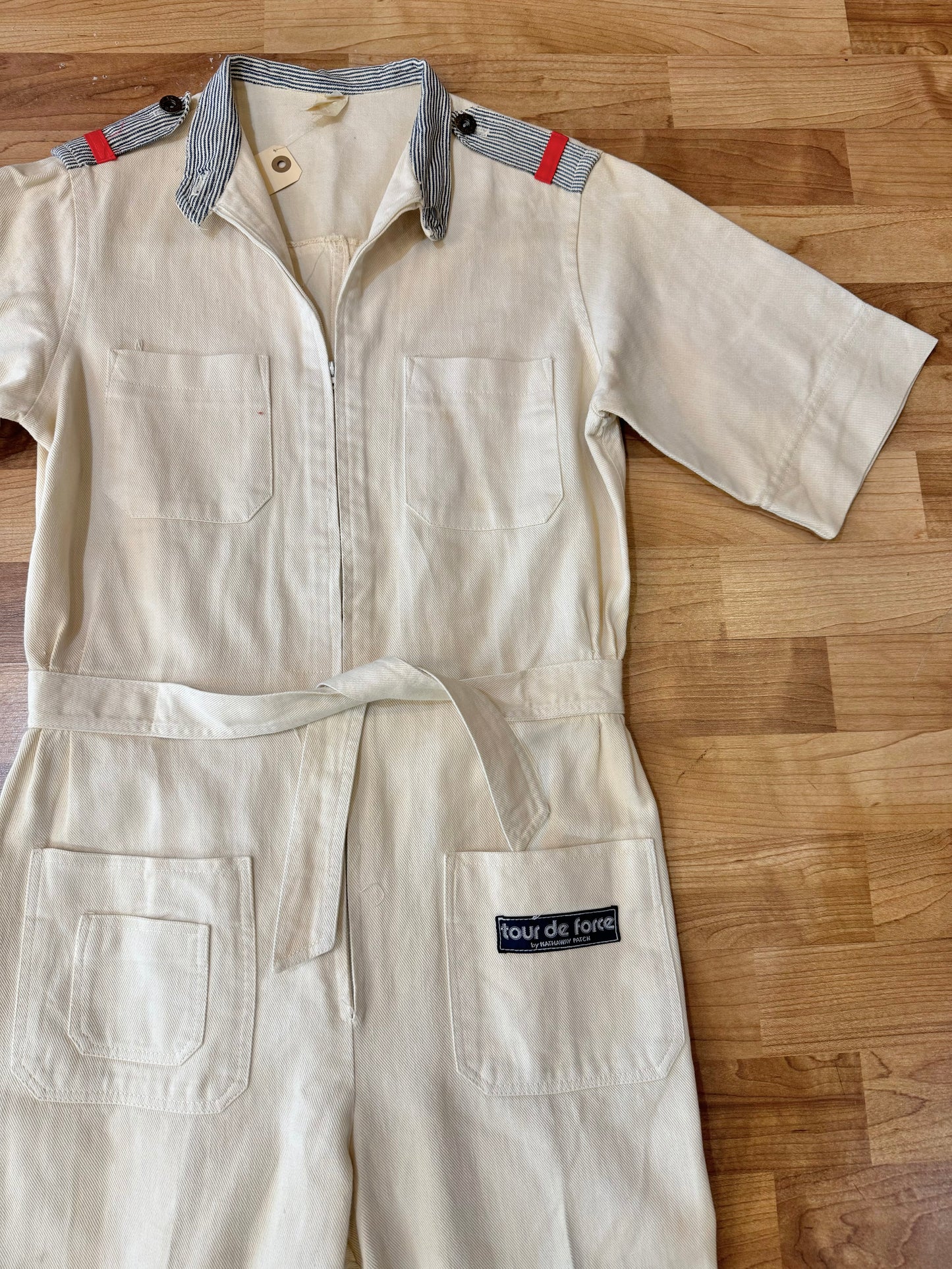 Vintage Tour De Force Ecru Denim Utility Jumpsuit | Medium
