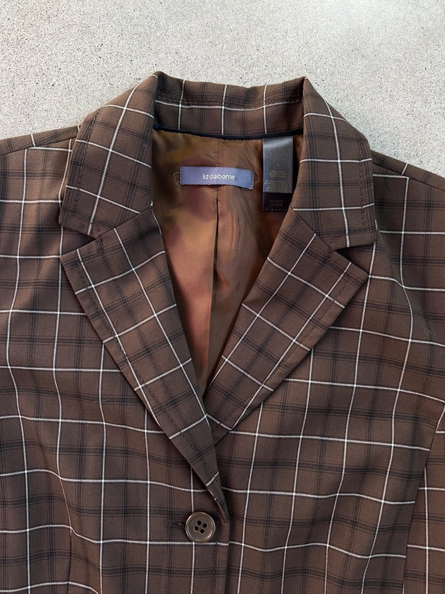 Vintage 1990s Liz Claiborne Brown Plaid Two-Piece Skirt Suit | Medium