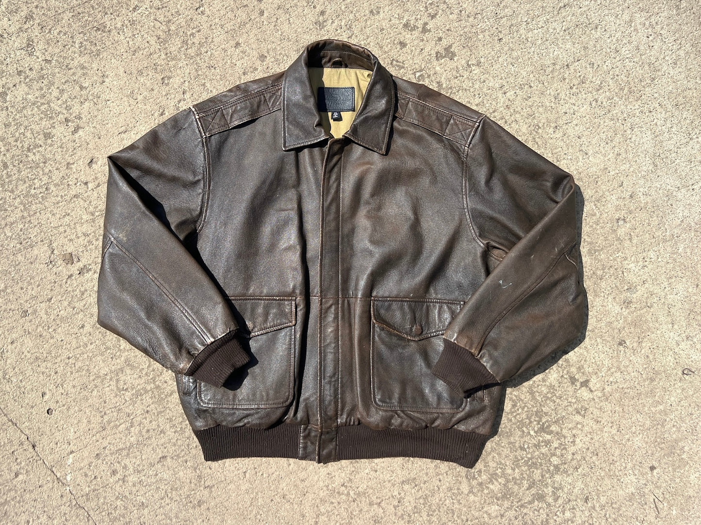 Vintage 1990s James Dean Brown Leather Bomber Jacket | XL