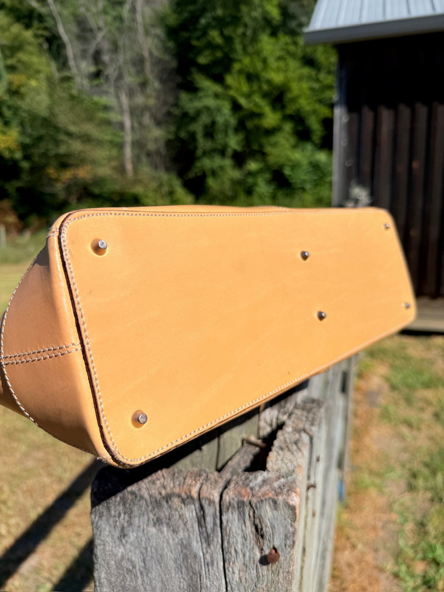 Vintage 1990s Saks Fifth Ave Tan Leather Top Handle Bag