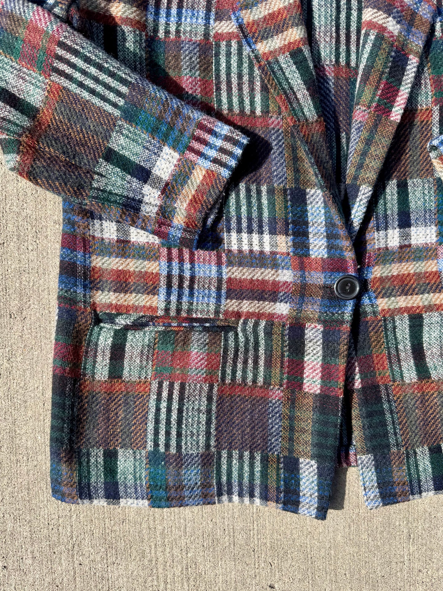 Vintage 1980s Willow Ridge Multi-Color Patchwork Plaid Wool Blazer | M/L