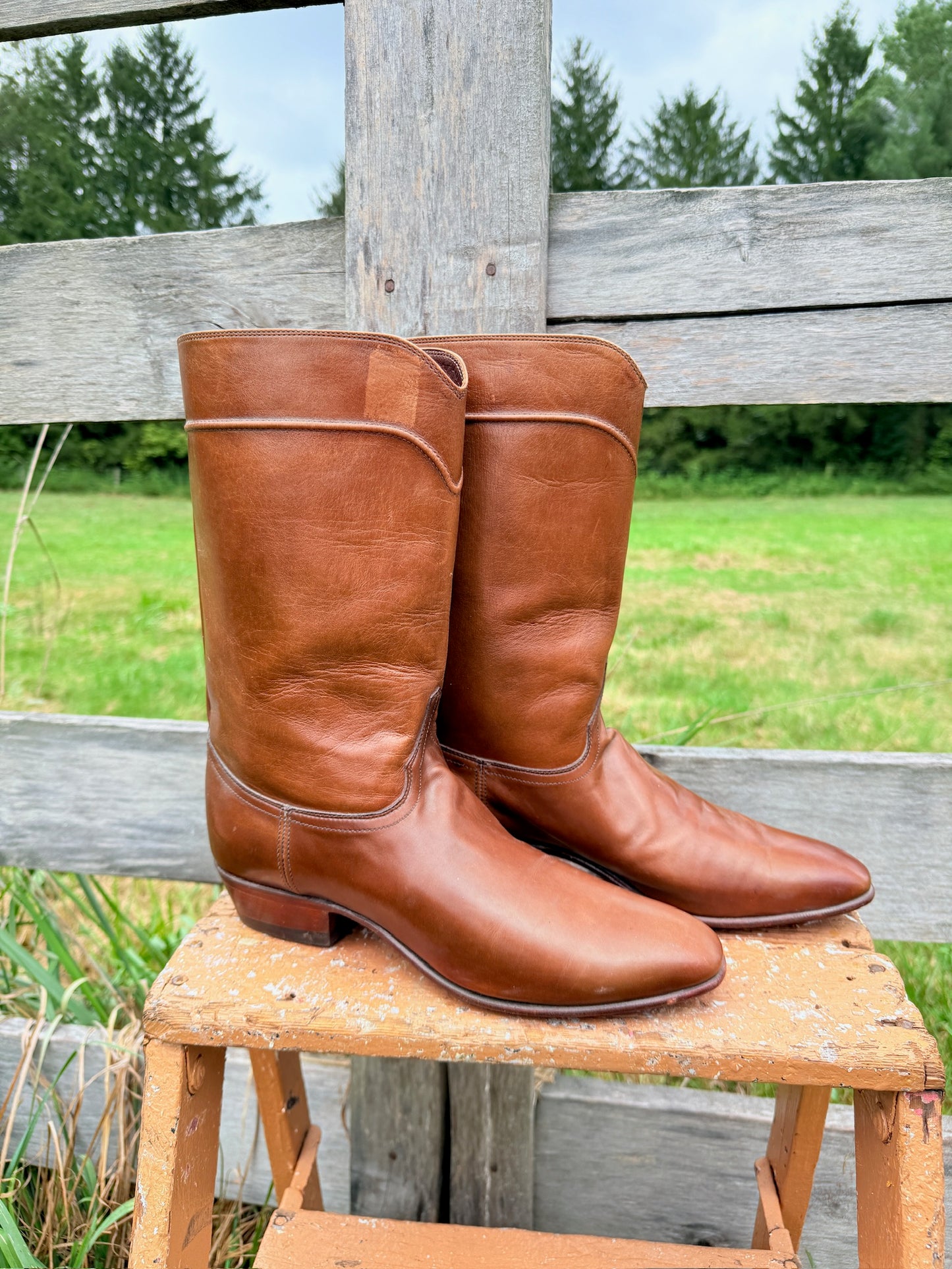 Vintage 1970s Justin Brown Leather Cowboy Boots | Men’s 9