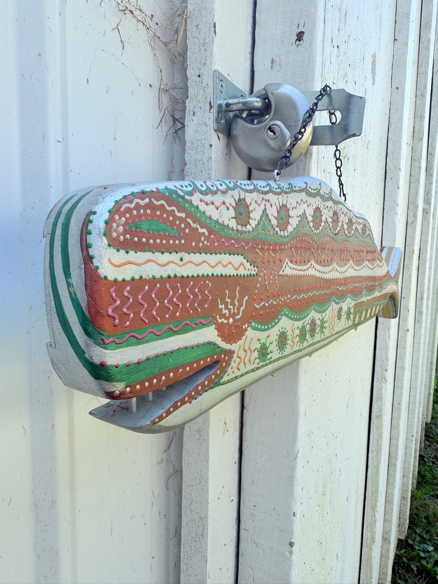 Vintage 1980s Folk Art Hand-Painted "A Whale is not a Fish" Wall Hanging