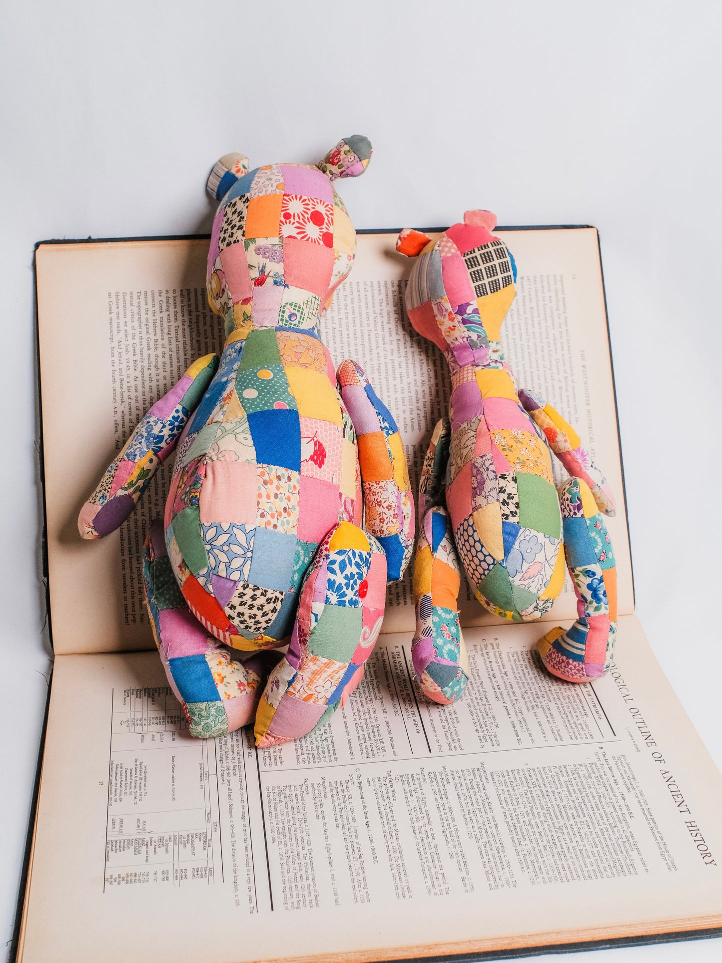 Vintage 1940s Handmade Quilted Patchwork Teddy Bears | Set of 2