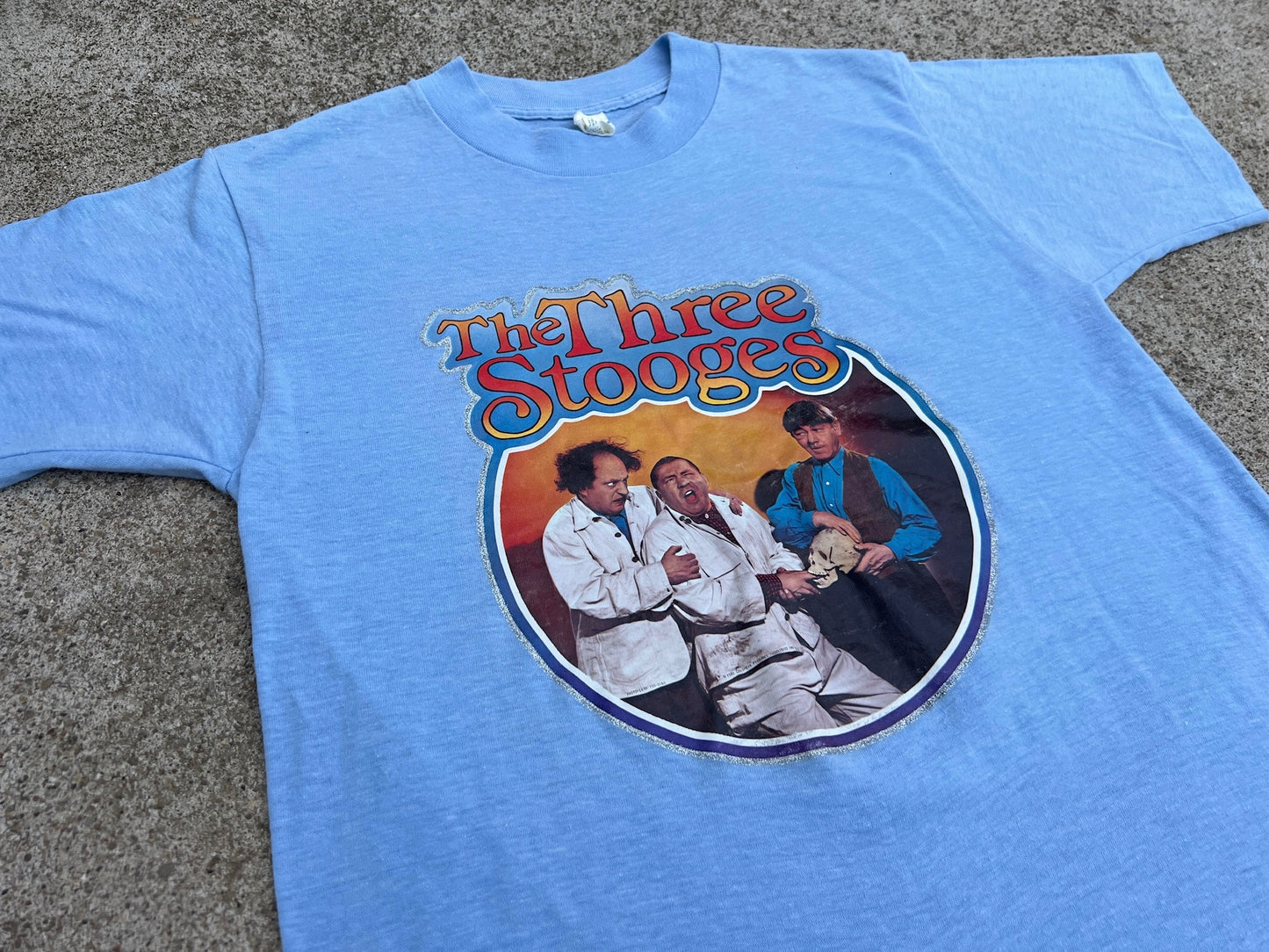 Vintage 1980s The Three Stooges Blue Graphic Tee | Medium