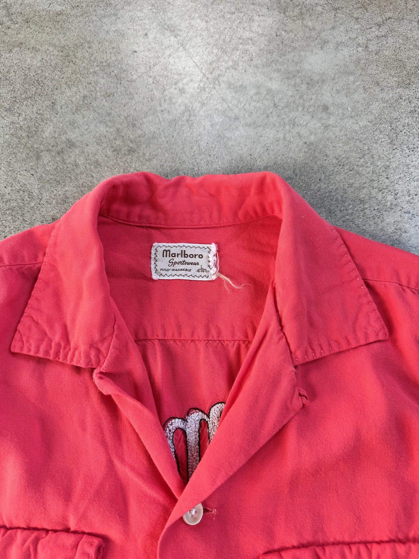 Vintage 1950s Marlboro Sportswear "Lou Meliska Pontiac" Chainstitch Embroidered Shirt | Large