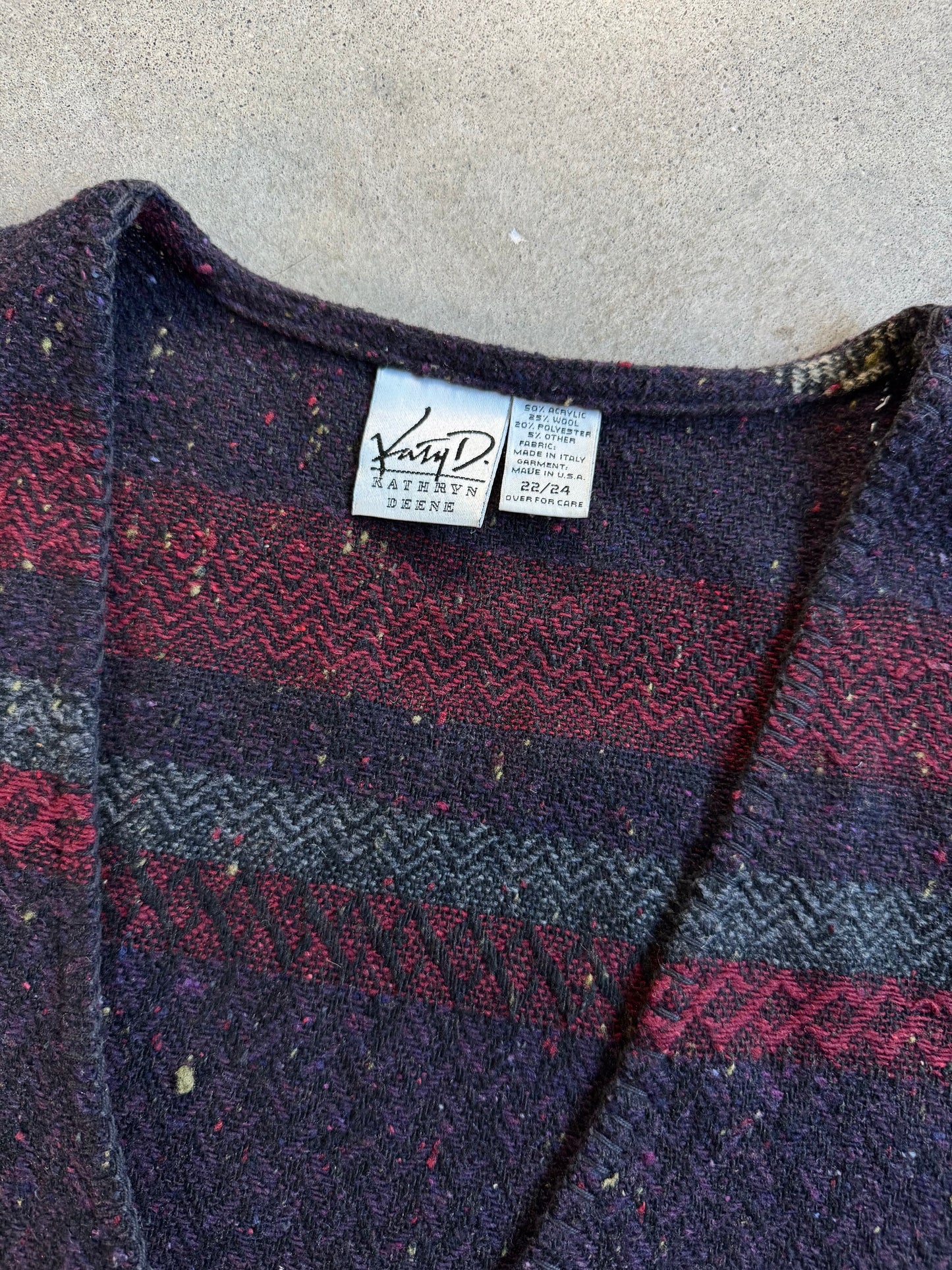 Vintage 1990s Kathryn Deene Purple & Red Speckled Wool-Blend Cropped Vest | 3X