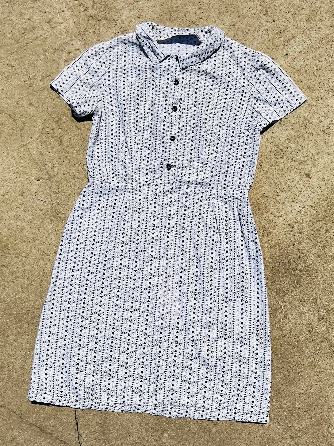 Vintage 1950s Handmade Heart Pattern Button-Front Cotton Dress | Large