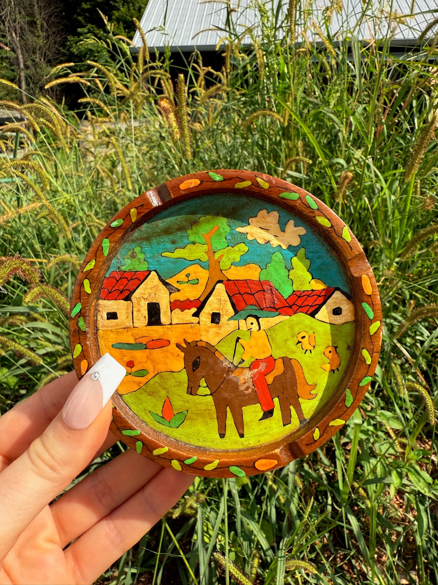 Vintage 1960s El Salvadoran Hand-Painted Wood Folk Art Coasters | Set of 3