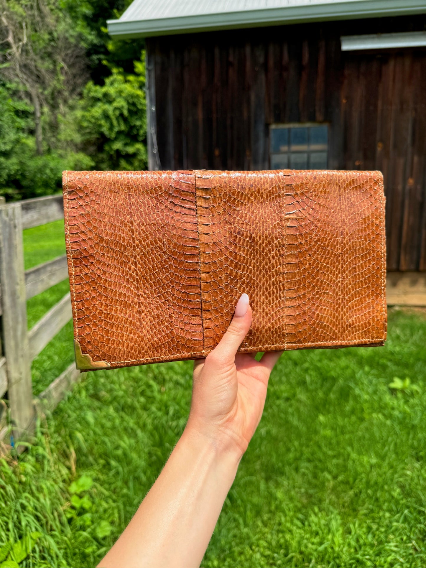 Vintage 1940s Brown Genuine Snakeskin Clutch