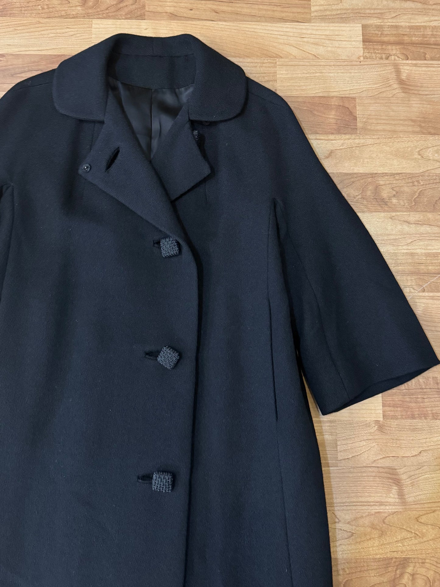 Vintage 1950s Jan Kell Black Wool Overcoat | Large