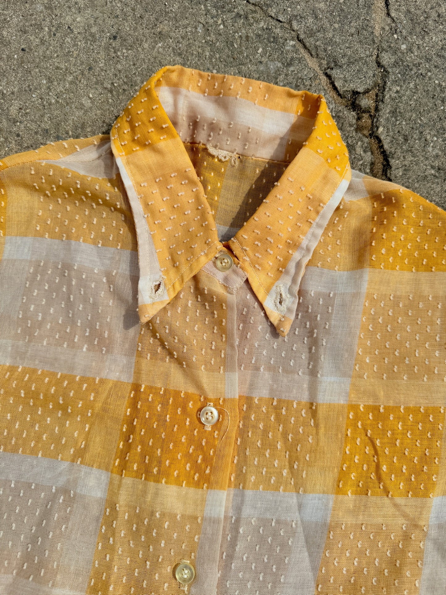Vintage 1960s Orange & White Plaid Button-Up Shirt | XS/S