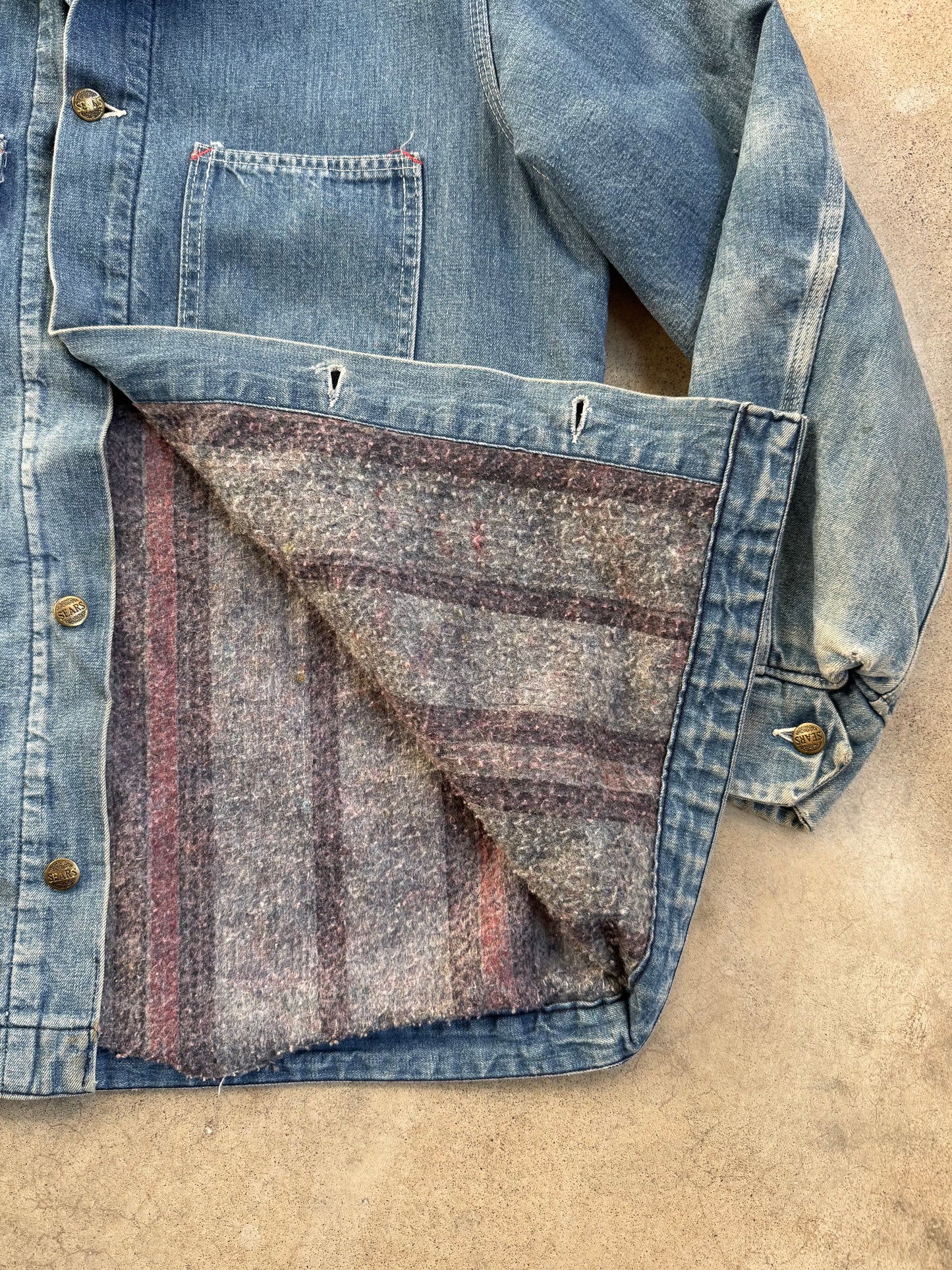 Vintage 1970s Sears Work 'N' Leisure Blanket Lined Denim Barn Jacket | Medium