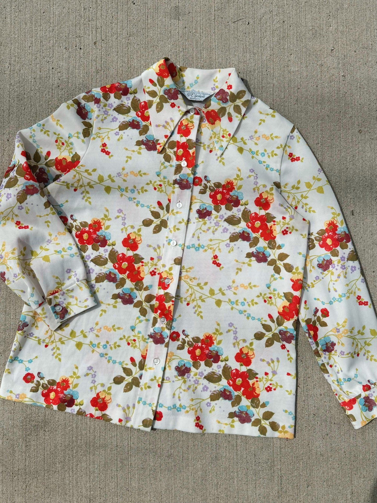 Vintage 1970s NPC Fashions Floral Polyester Shirt | Large