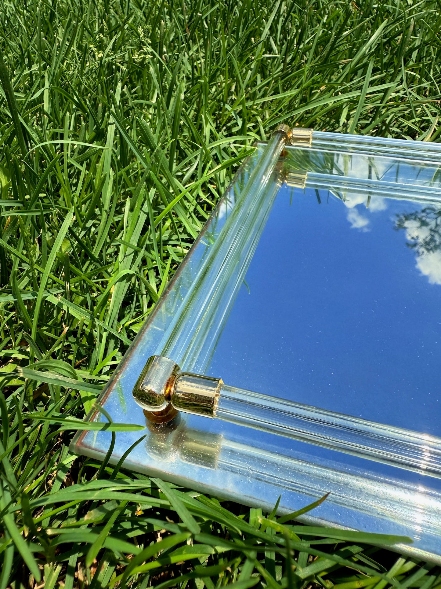 Vintage 1970s Rectangular Glass Mirrored Vanity Tray
