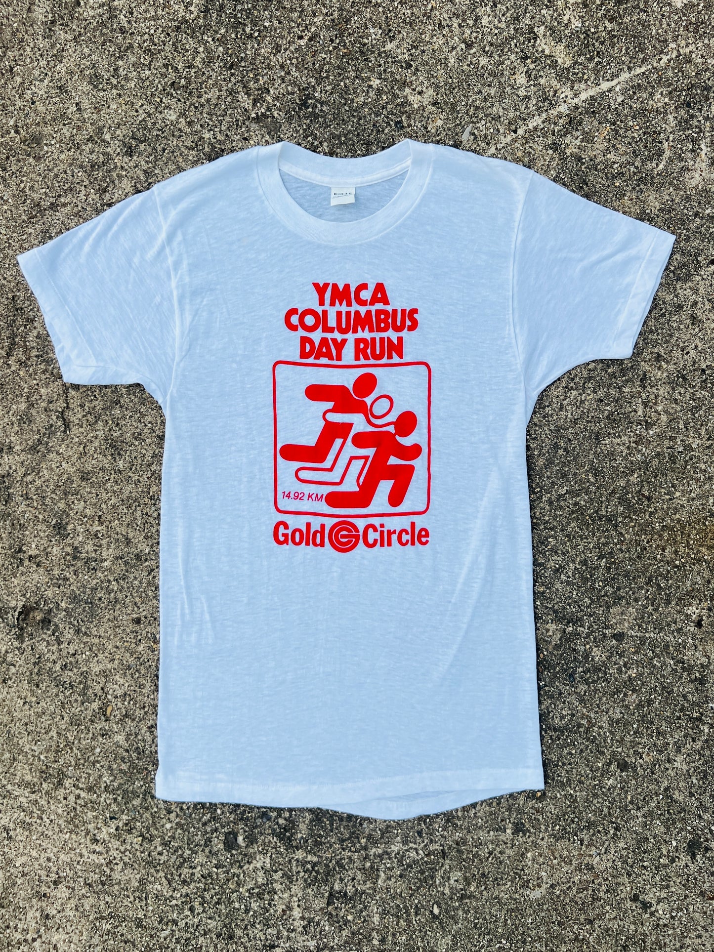 Vintage 1970s YMCA Columbus Day Run White Graphic Tee | XS/S