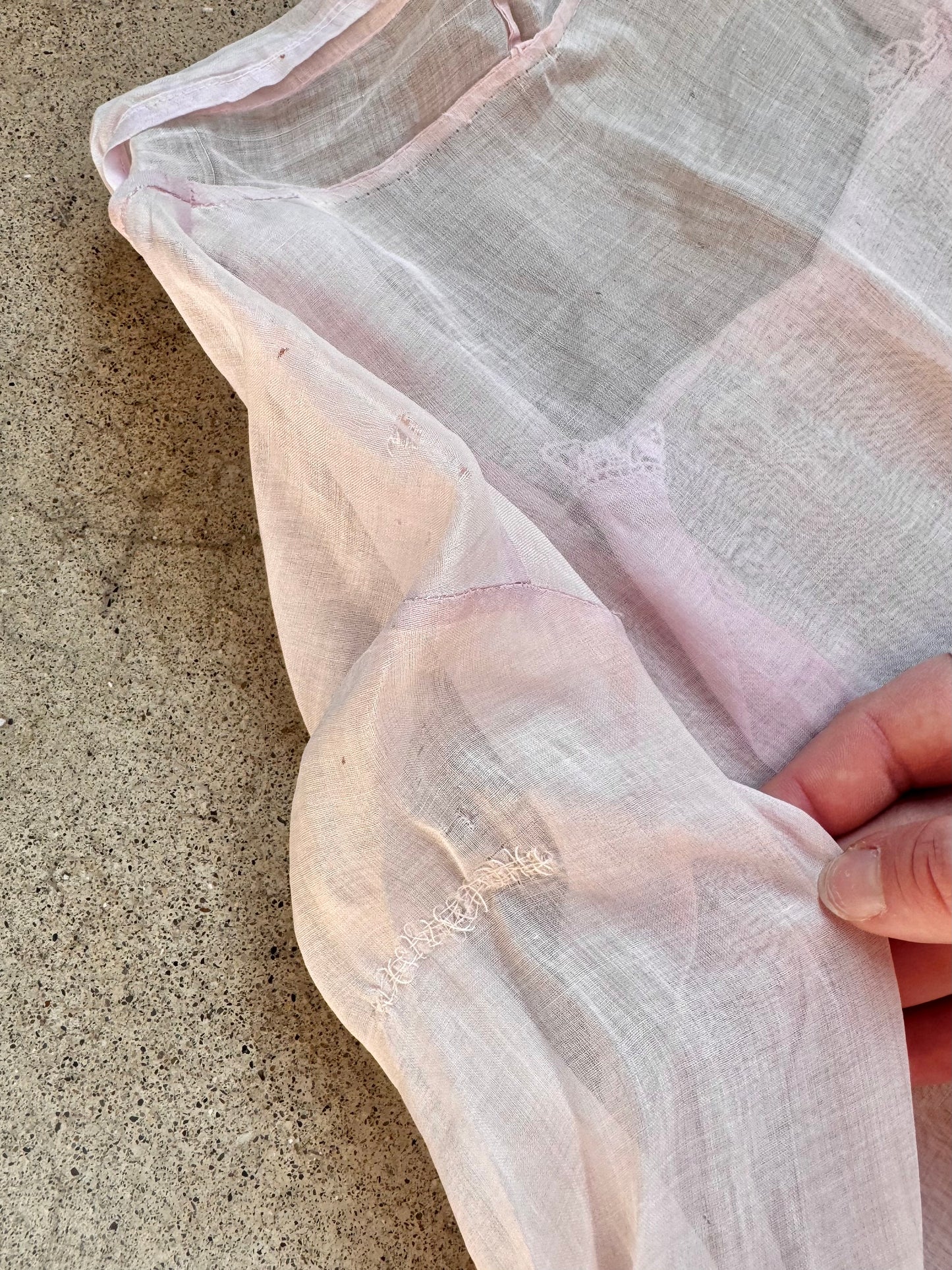 Antique 1920s Handmade Pale Pink Sheer Lawn Dress | Small