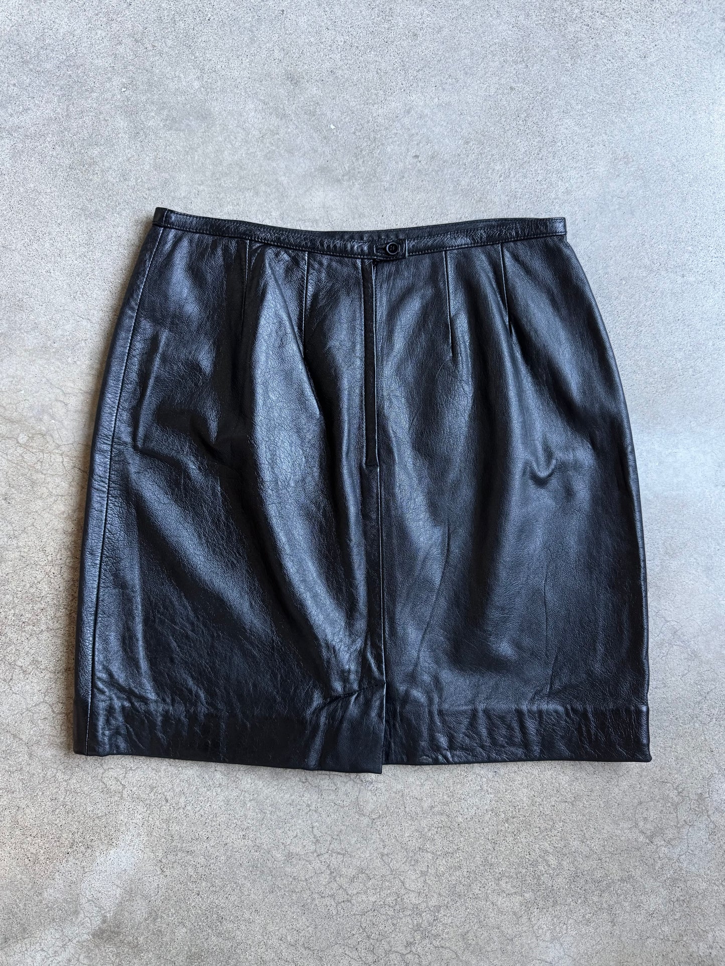 Vintage 1990s Mixit Black Leather Mini Skirt | Waist 30”