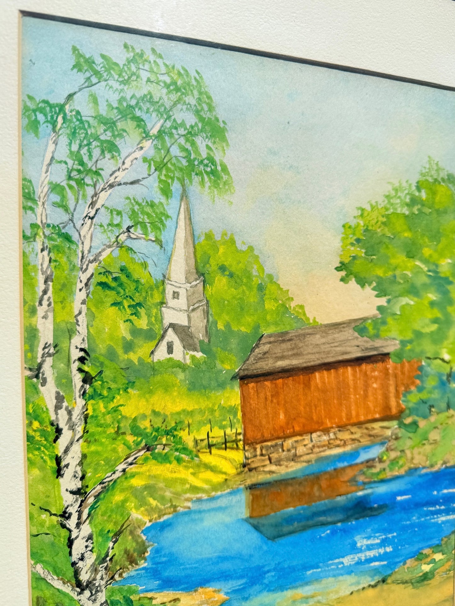 Vintage 1970s Framed & Signed Rustic River Watercolor Artwork