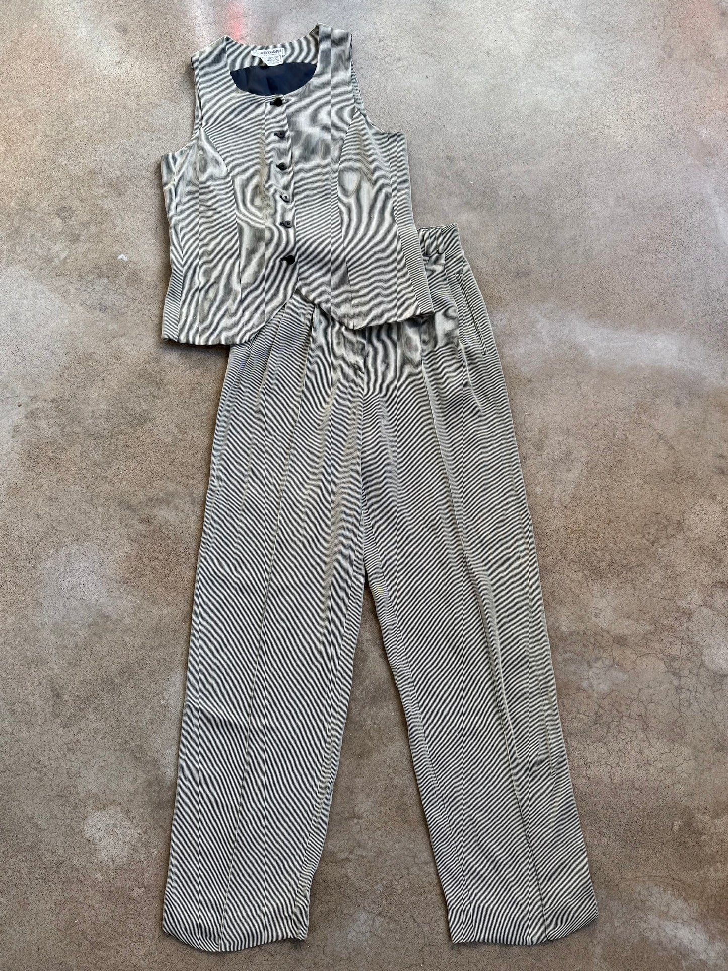 Vintage Giorgio Armani Pinstripe Two-Piece Pant Suit | S/M