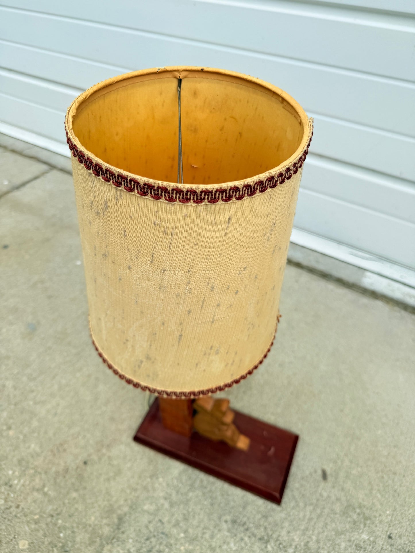 Vintage 1960s Wooden South American “Sleeping Worker” Table Lamp