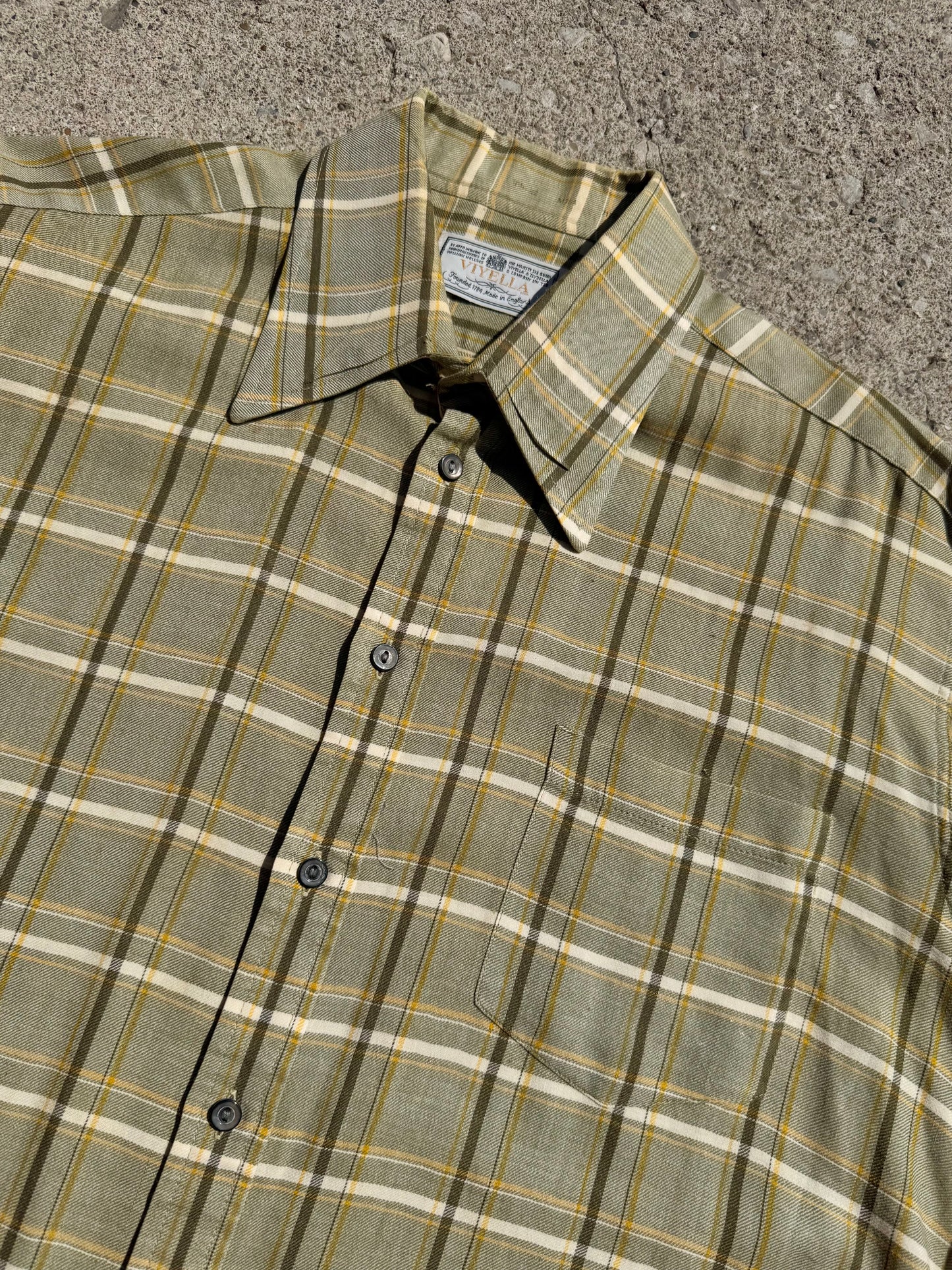 Vintage 1990s Viyella Green Plaid Wool Blend Button-Up Shirt | XL