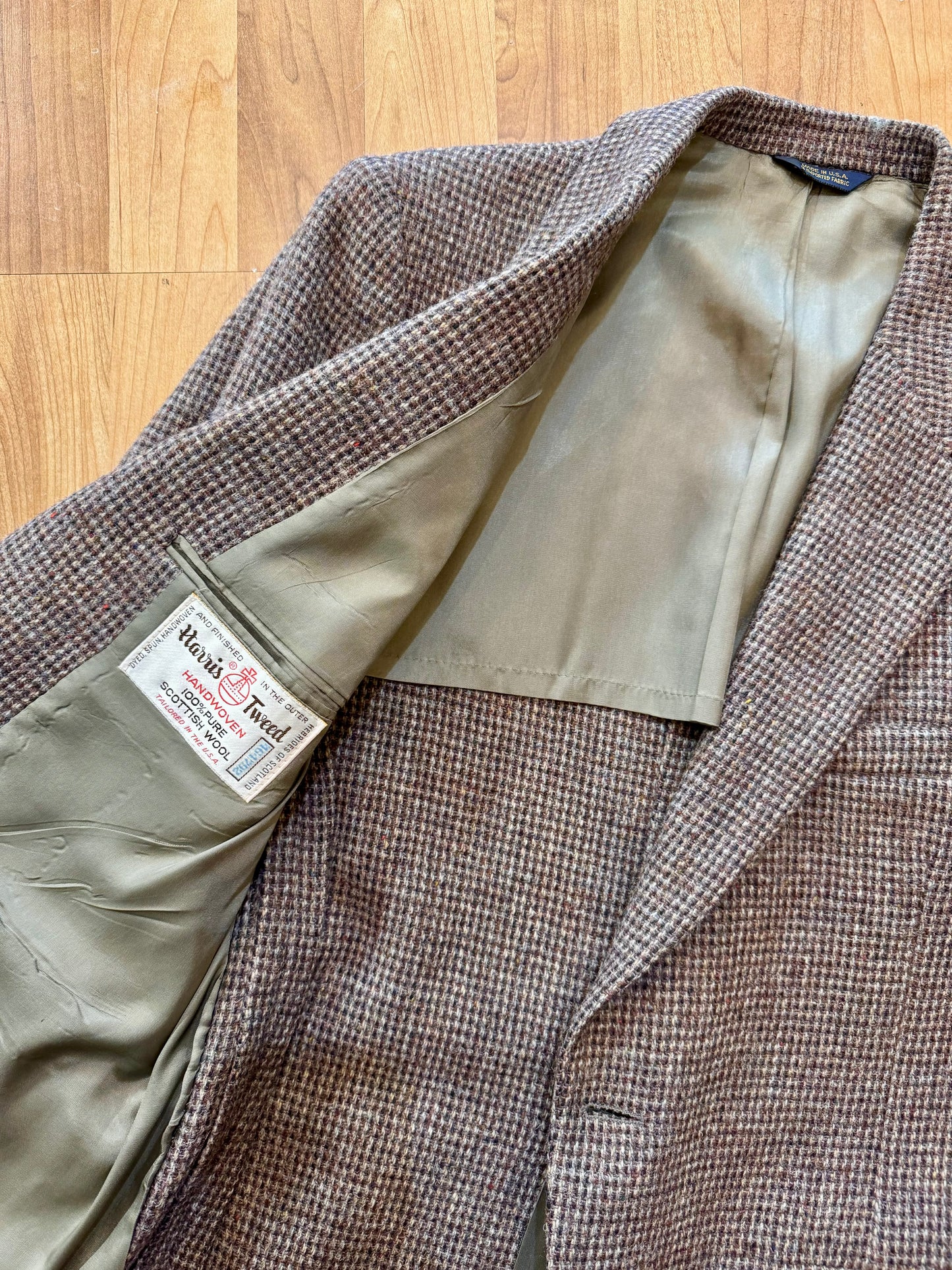 Vintage Harris Tweed Handwoven Brown Wool Sport Coat | Large