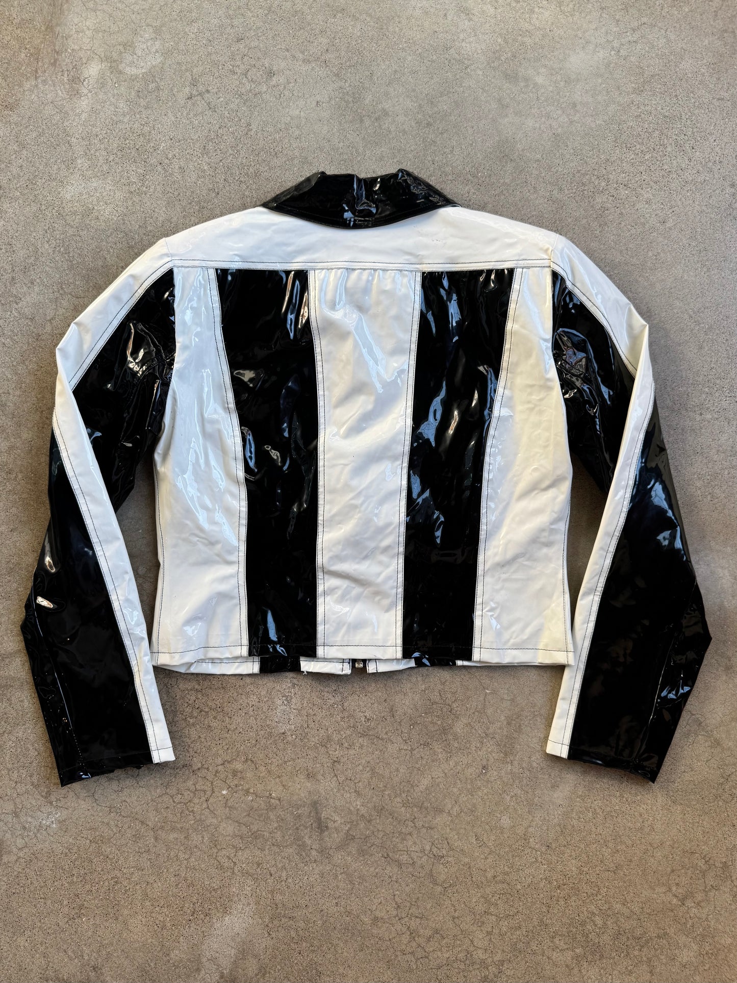 Vintage 1990s Highway Black & White Cropped Vinyl Jacket | Small