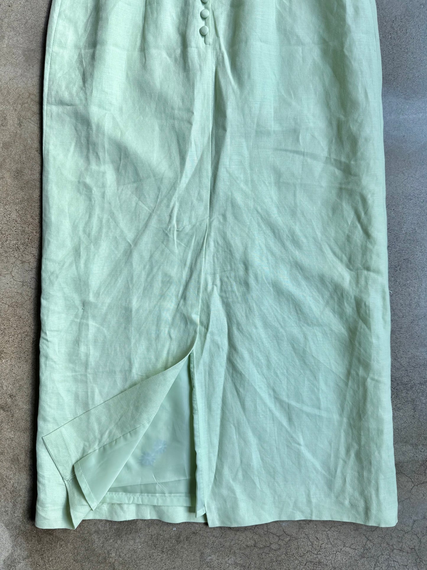 Vintage Plaza South Green & Blue Floral Embroidered Linen-Blend Maxi Dress | Small