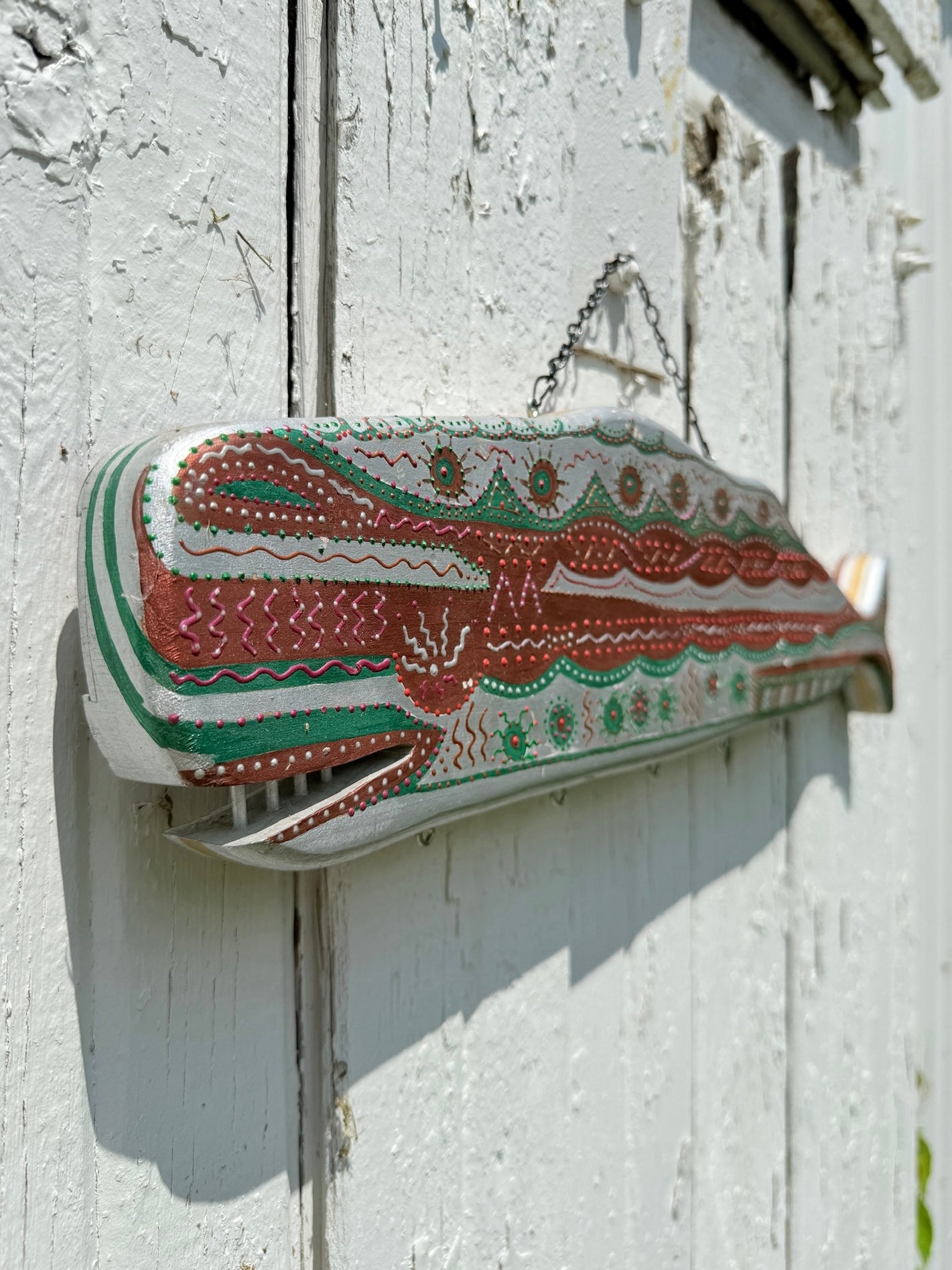 Vintage 1980s Folk Art Hand-Painted "A Whale is not a Fish" Wall Hanging