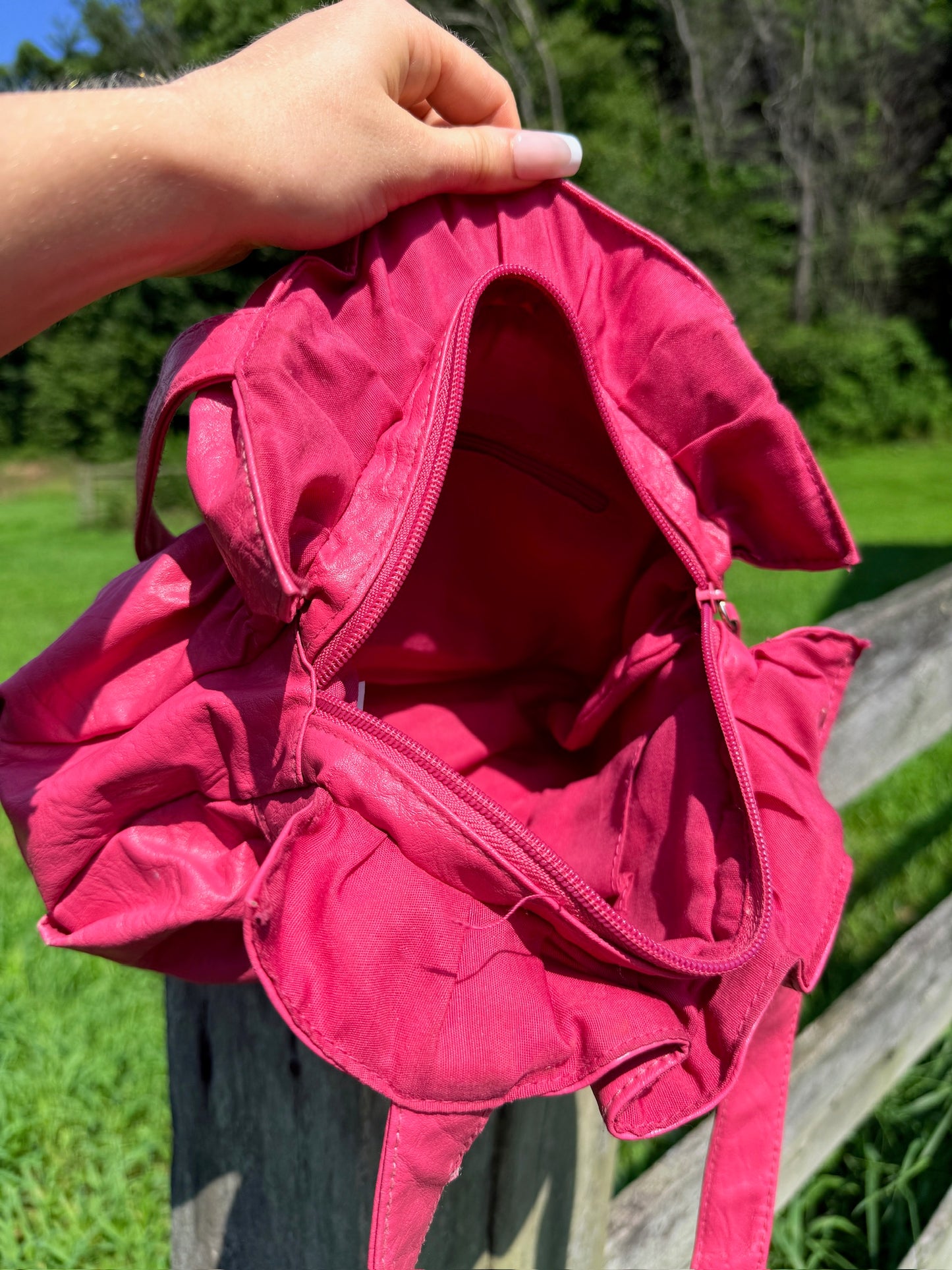 2000s Hot Pink Floral Appliqué Vinyl Shoulder Bag