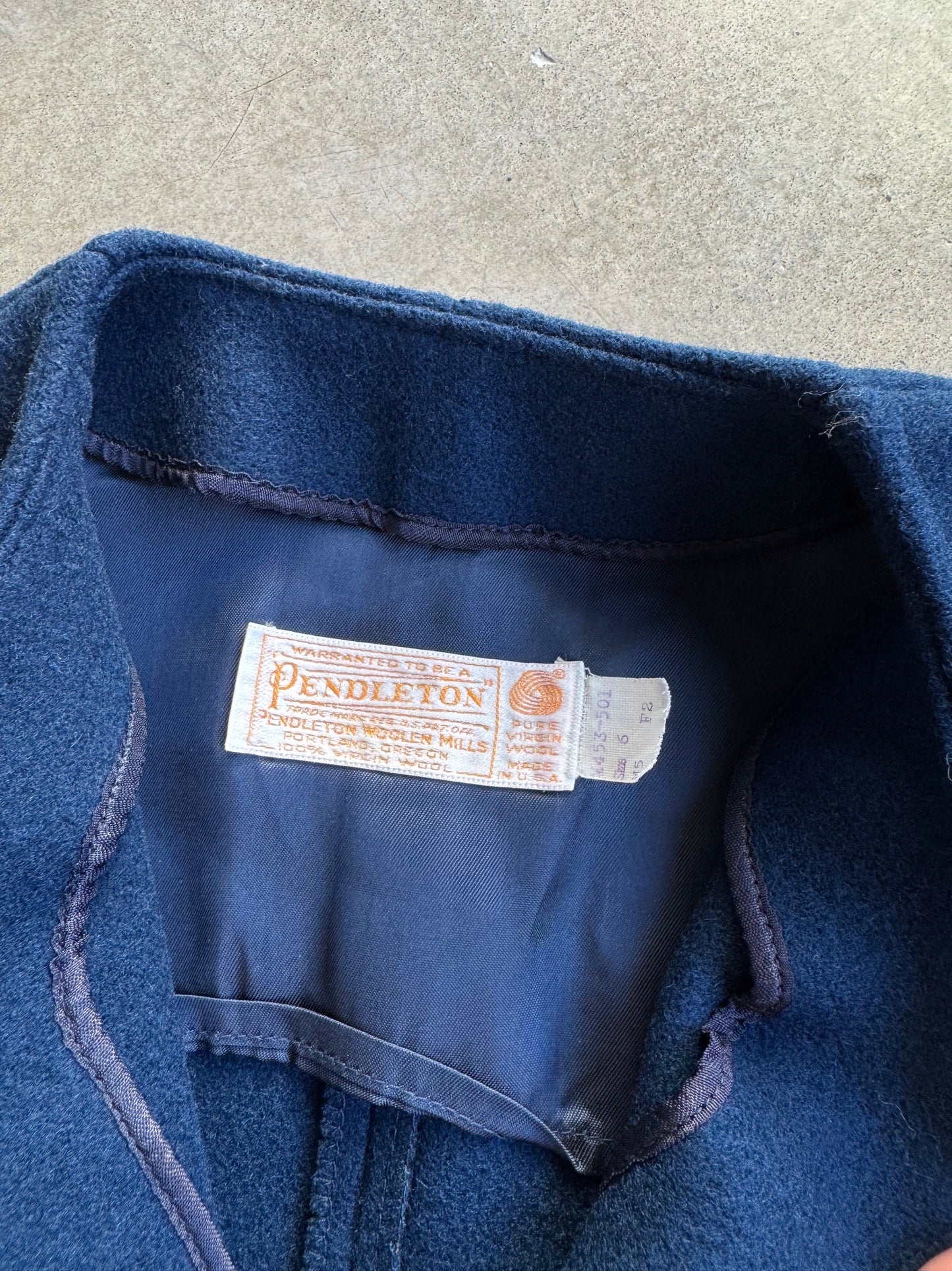 Vintage 1960s Pendleton Navy Blue Wool Cropped Jacket | XS