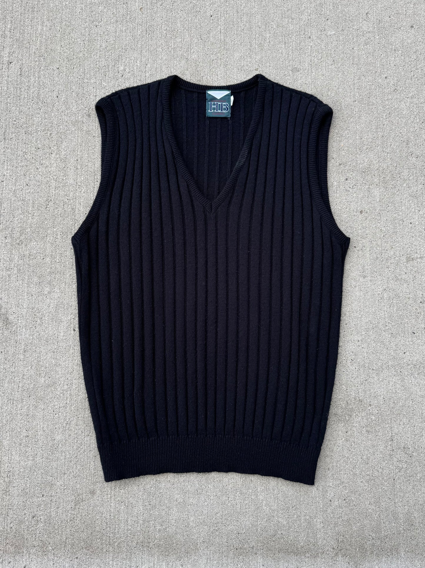 Vintage 1990s Harbor Bay Black Rib Knit Sweater Vest | XXL