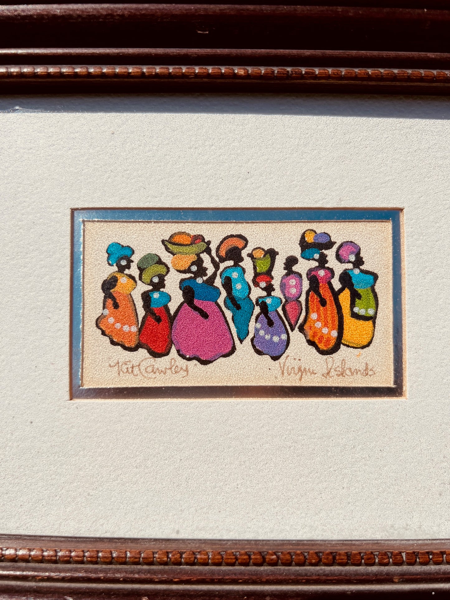 Vintage 1980s Kit Cawley Virgin Islands Market Scene Watercolor
