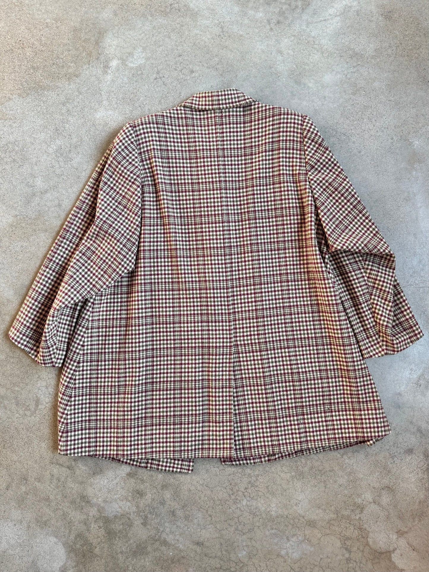Vintage 1950s Chester Barrie Burgundy & Green Plaid Short Wool Overcoat | L/XL