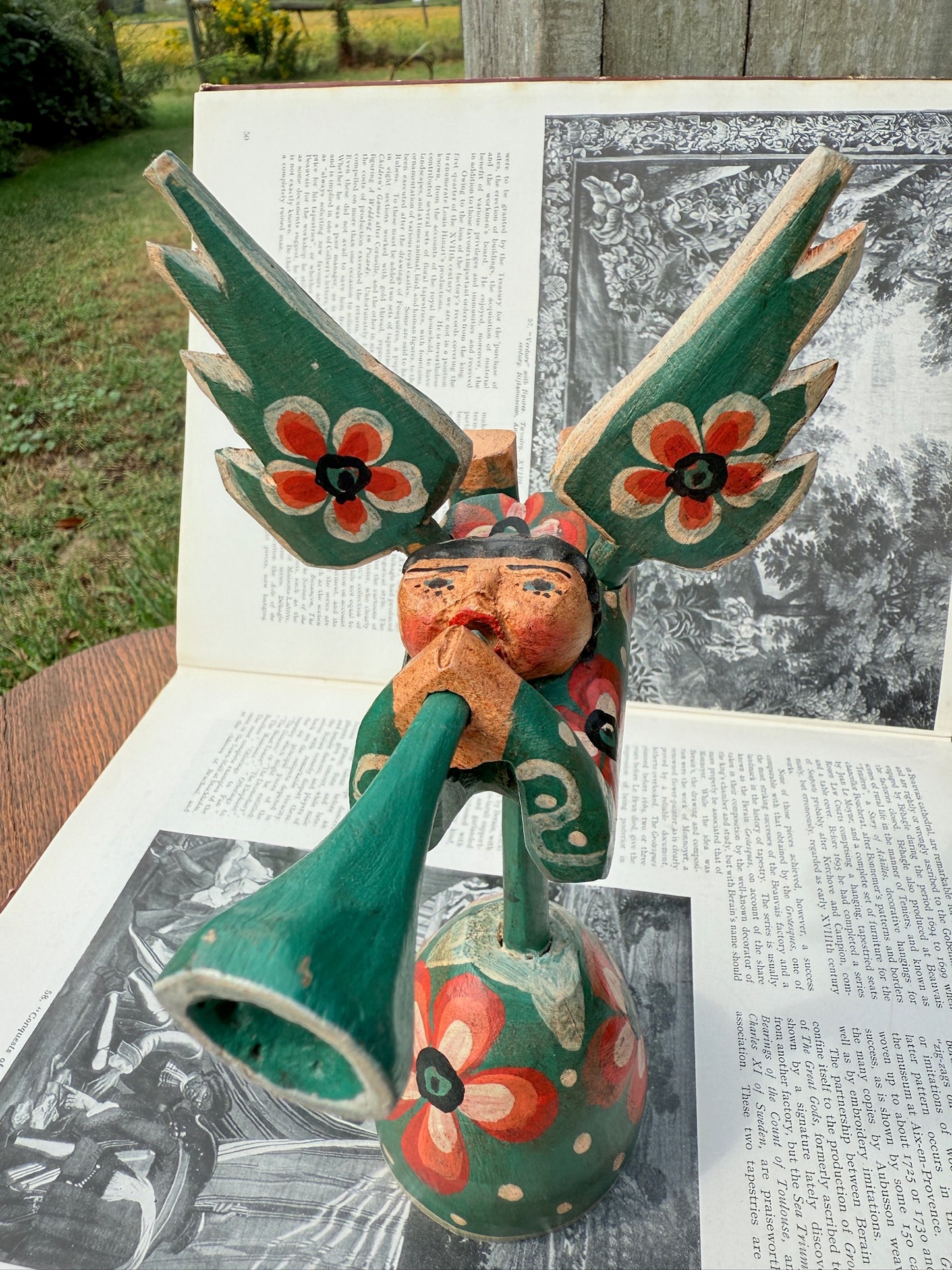 South American Wood Folk Art Flying Angel Statue