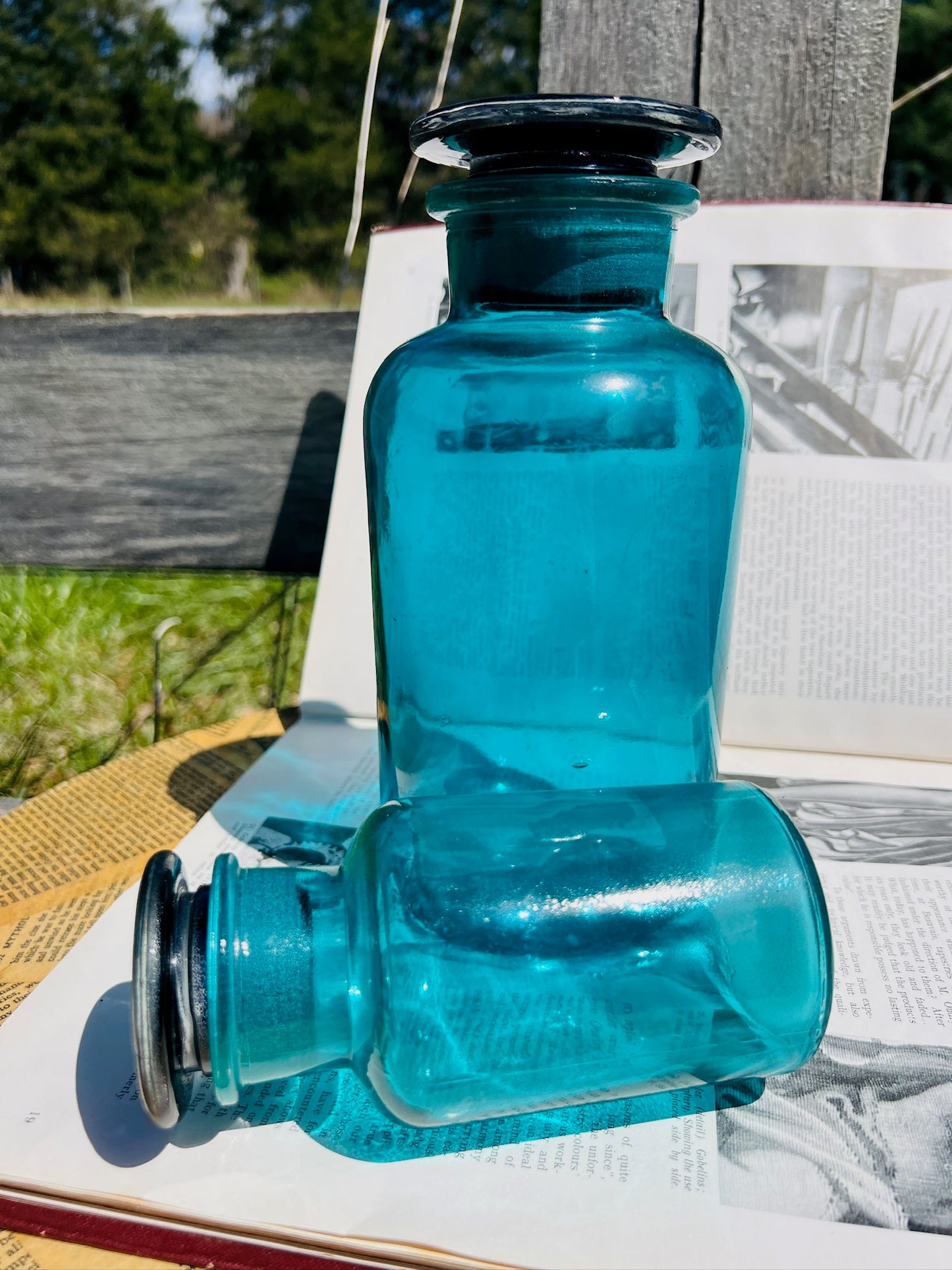 Vintage 1950s Blue Glass Apothecary Jars | Set of 2