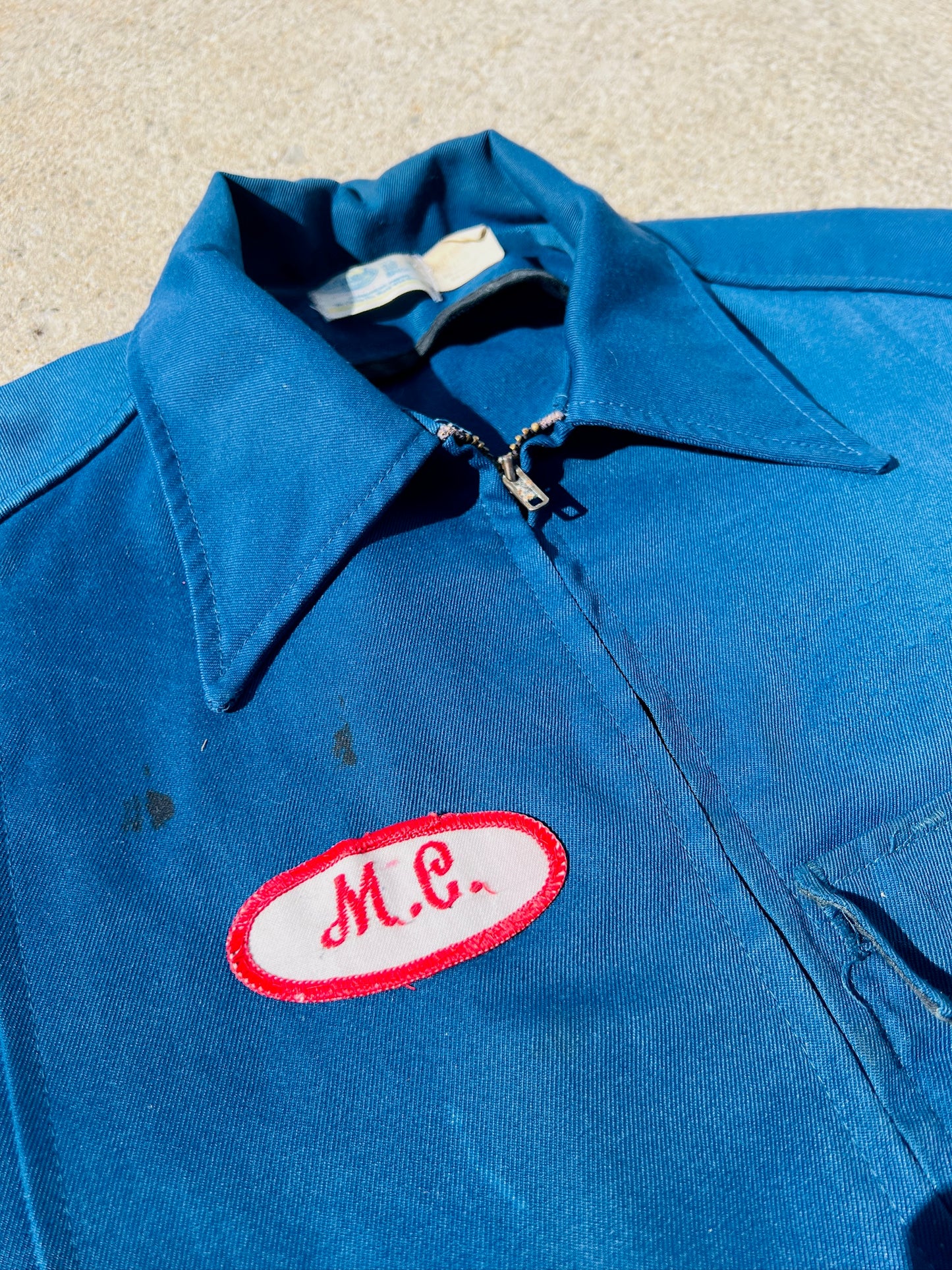 Vintage Riverside Distressed Canvas Zip-up Mechanic Jacket | Large