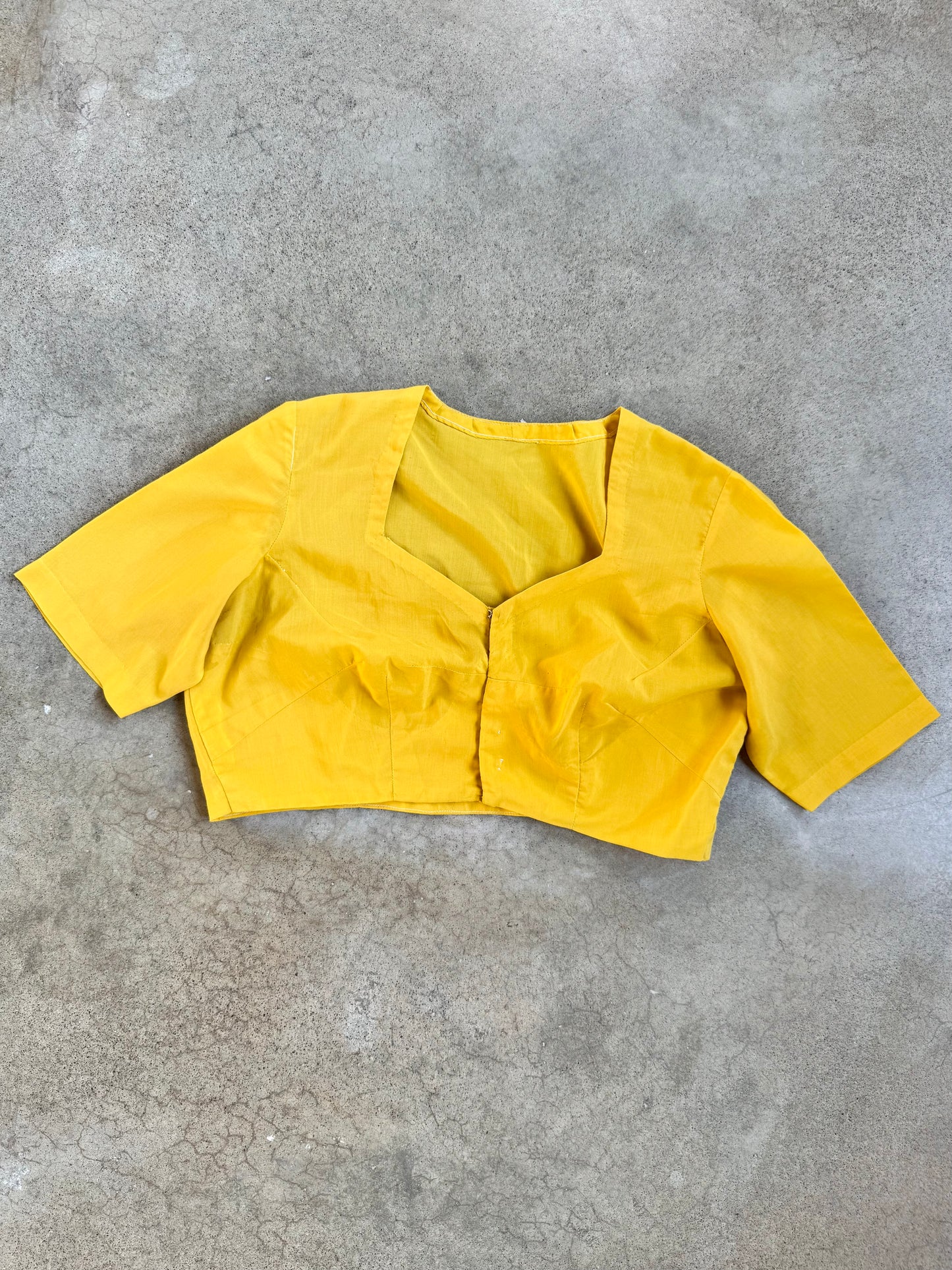 Vintage 1950s Handmade Yellow Sheer Darted Cropped Blouse | Medium