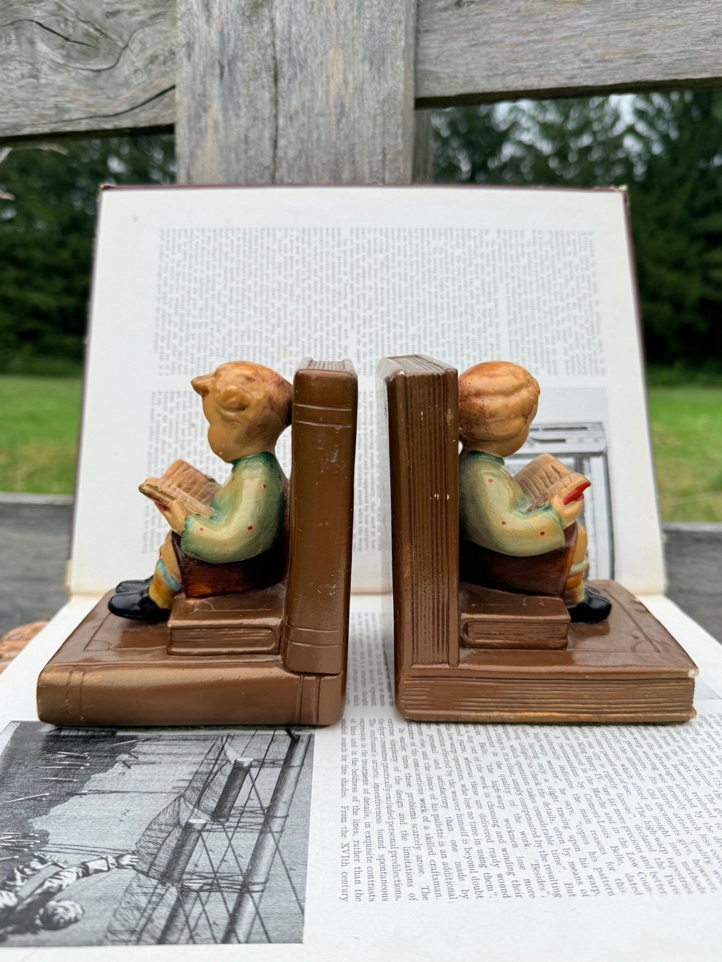Vintage 1930s Ceramic "Boy & Girl Reading" Bookends | Set of 2