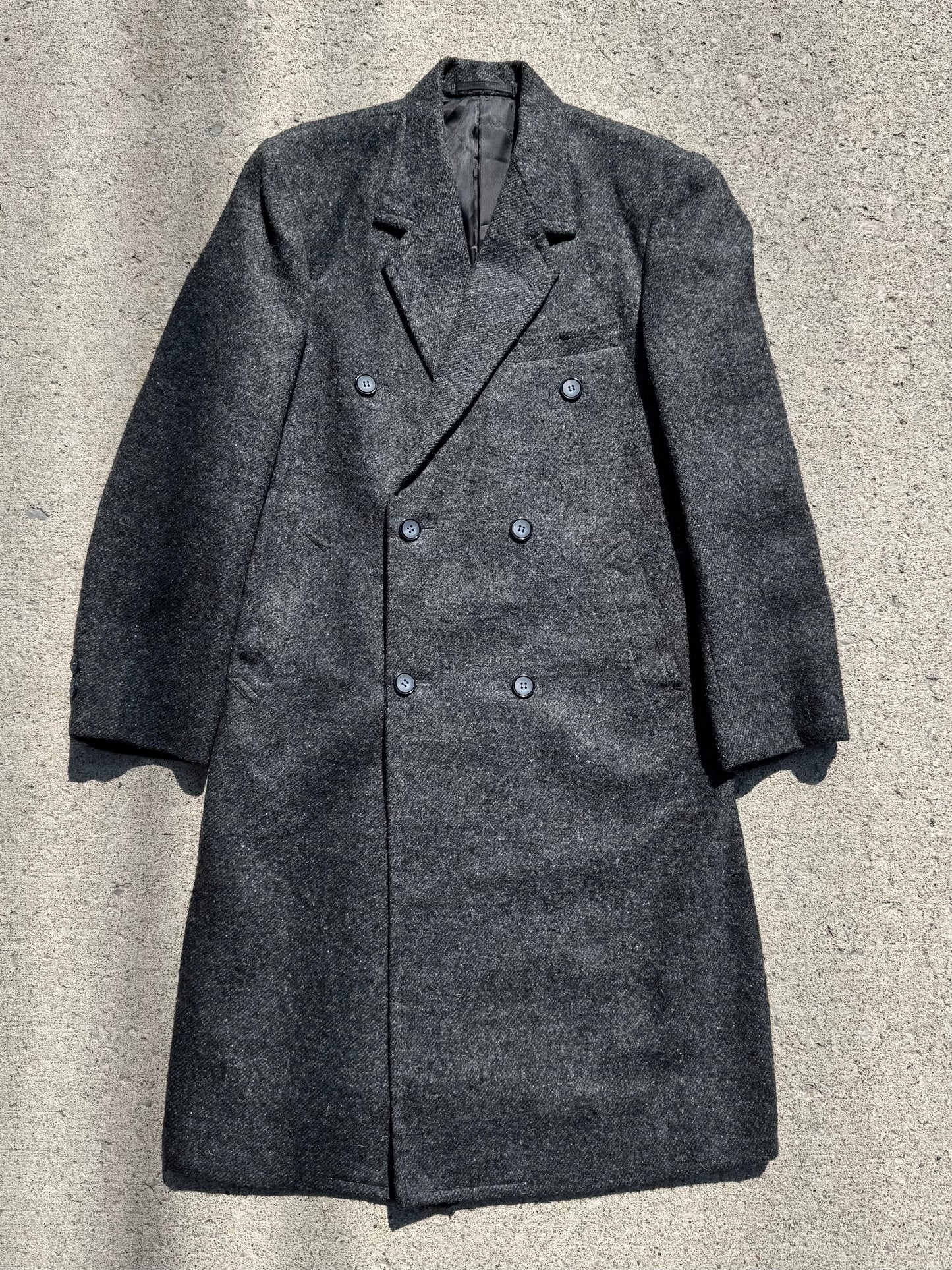 Vintage 1980s Jimmy’s Tailor Grey Wool Double-Breasted Overcoat | L/XL