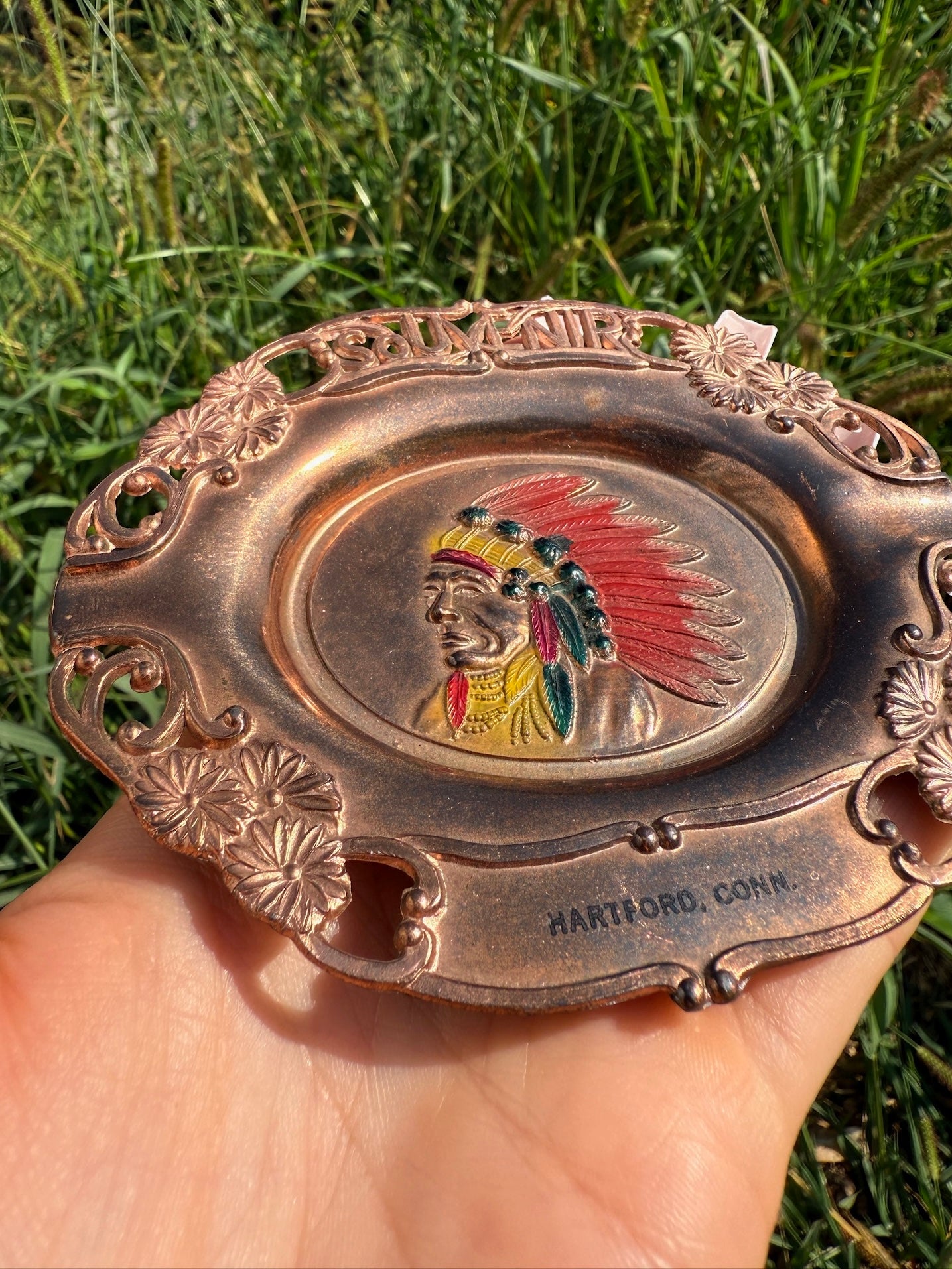 Vintage 1950s Copper Hartford Connecticut Native American Ashtray