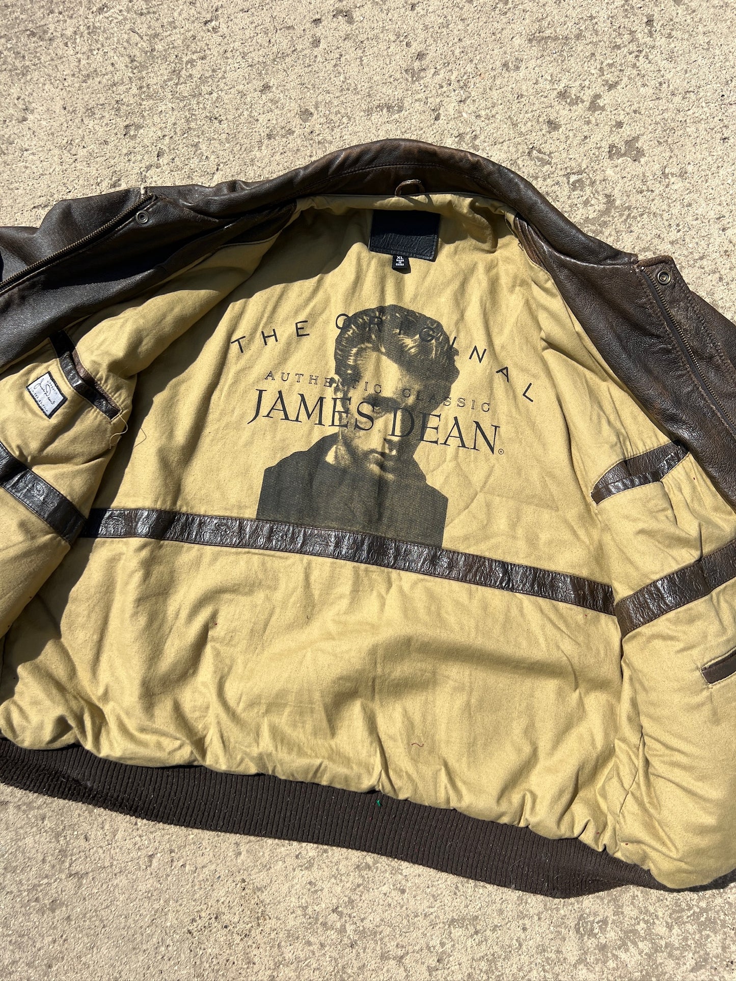 Vintage 1990s James Dean Brown Leather Bomber Jacket | XL