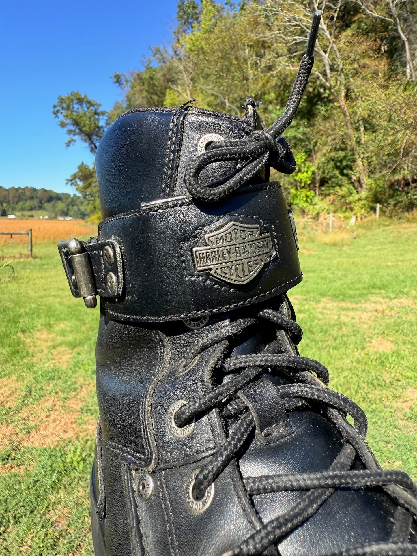 Vintage 1990s Harley Davidson Black Leather Lace-Up Motorcycle Boots | Men’s 10.5