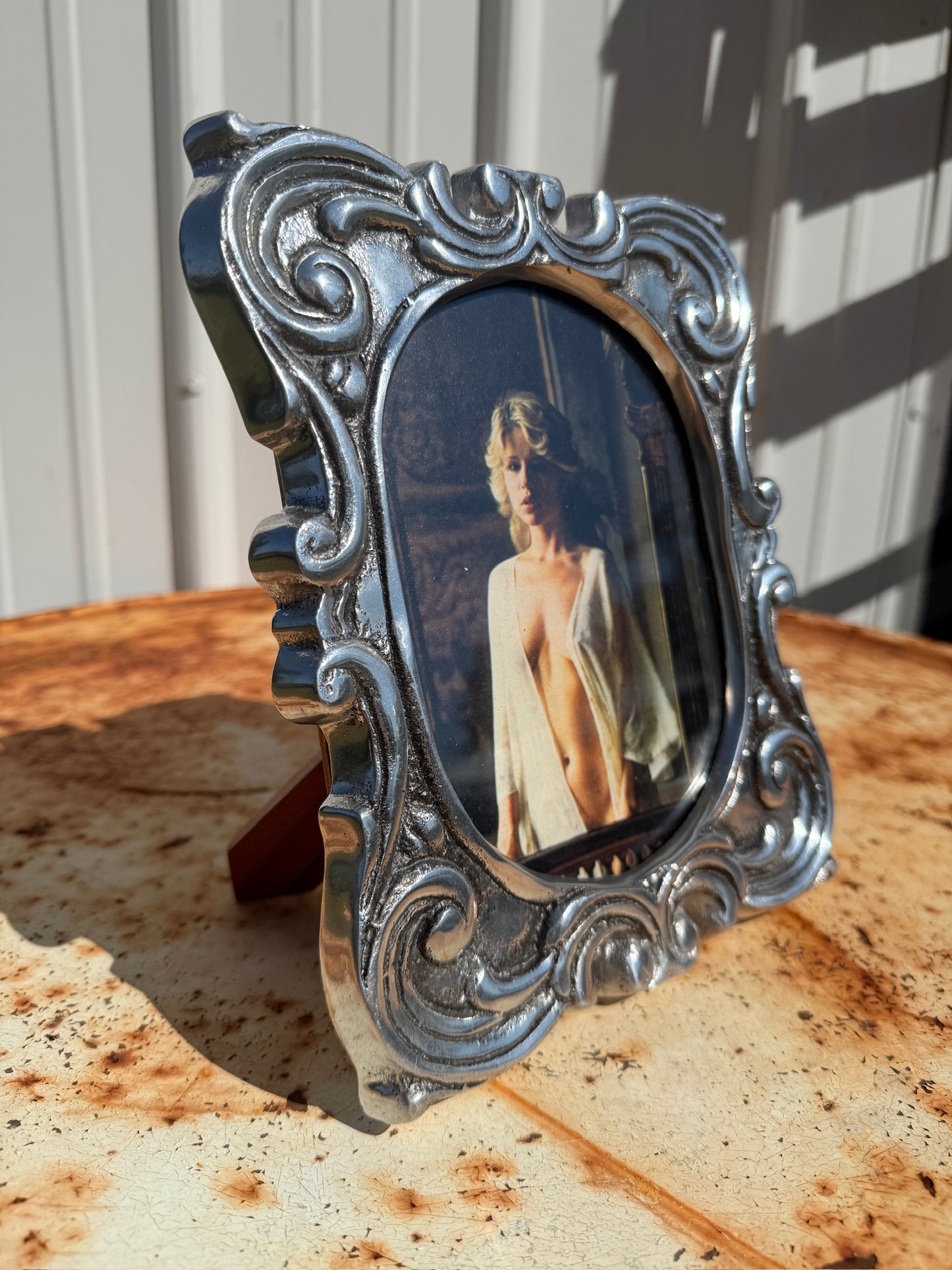 Vintage 1970s Silver Baroque-Style "Nude Woman" Framed Print