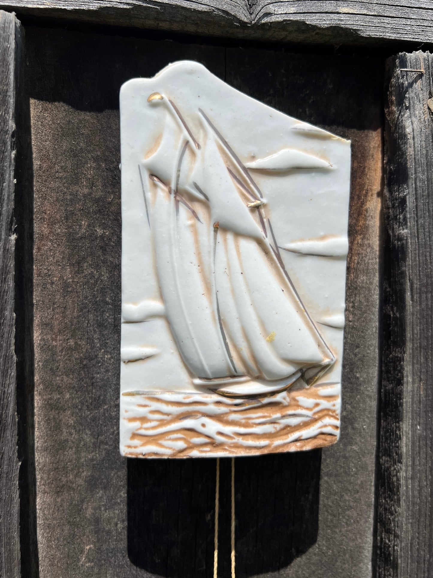 Vintage 1950s Porcelain Sailboat Wall Pocket