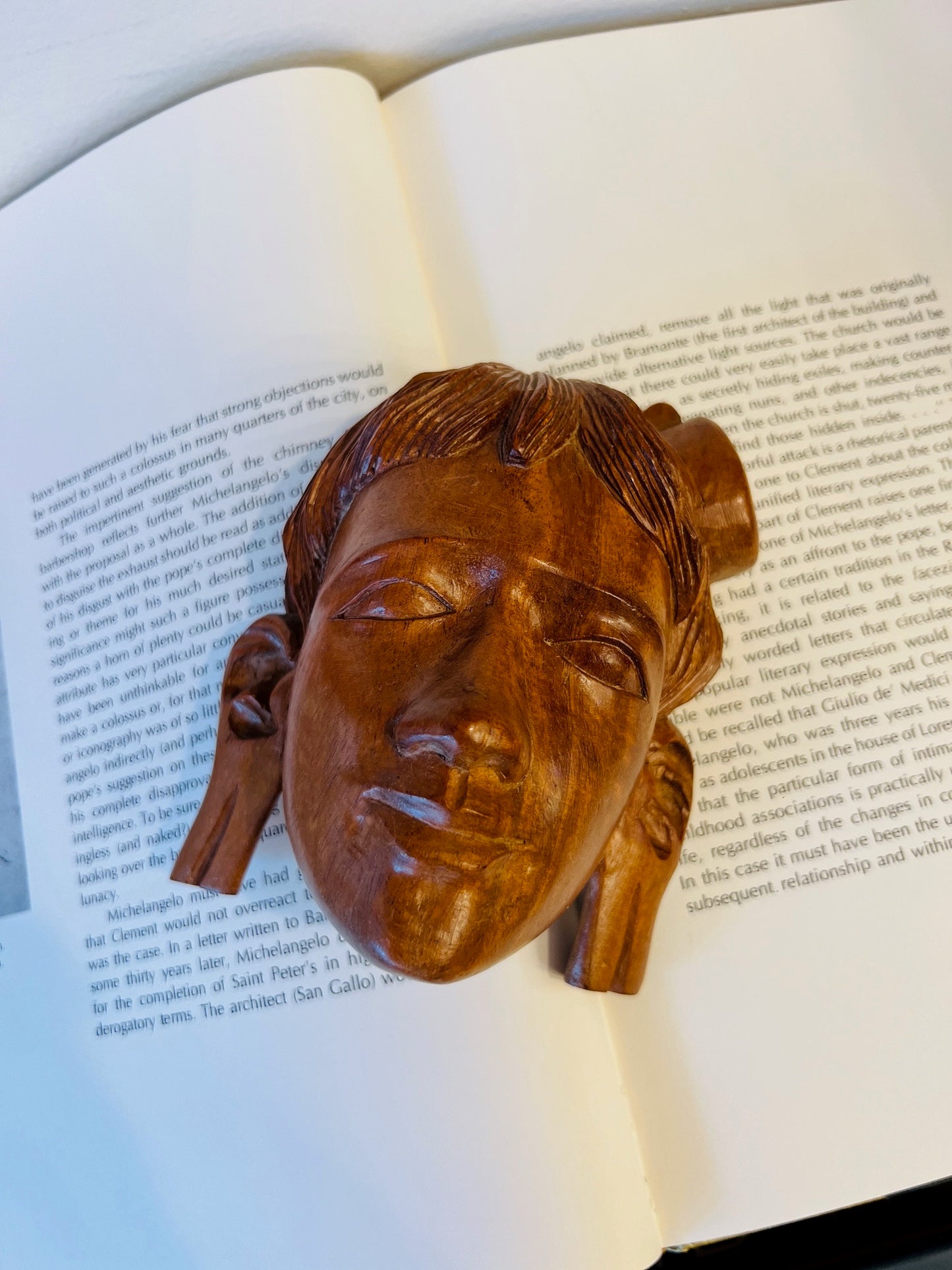 Vintage 1950s Wood Carved Head Decor